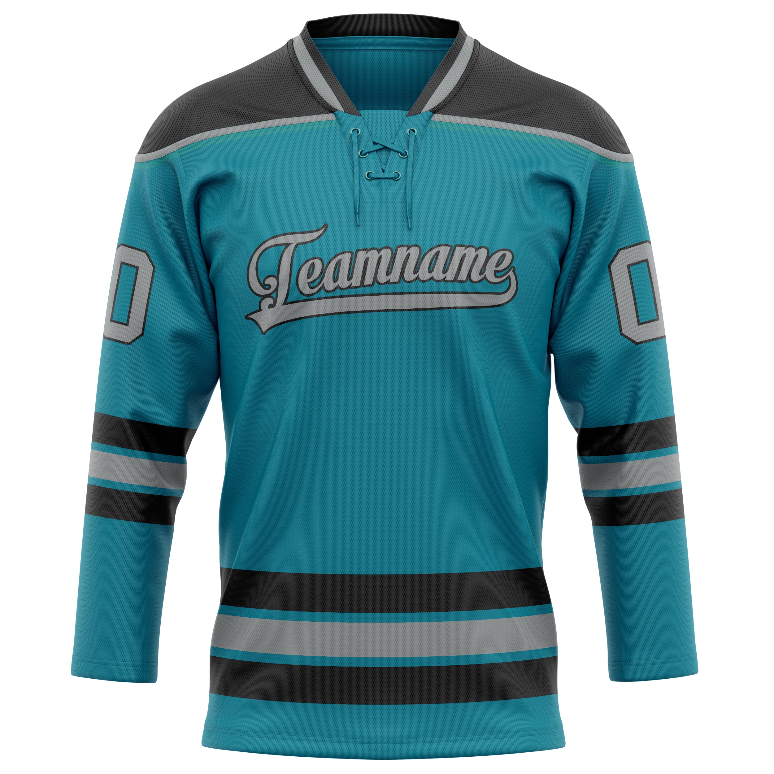 Maillot de hockey personnalisé bleu sarcelle et gris uni