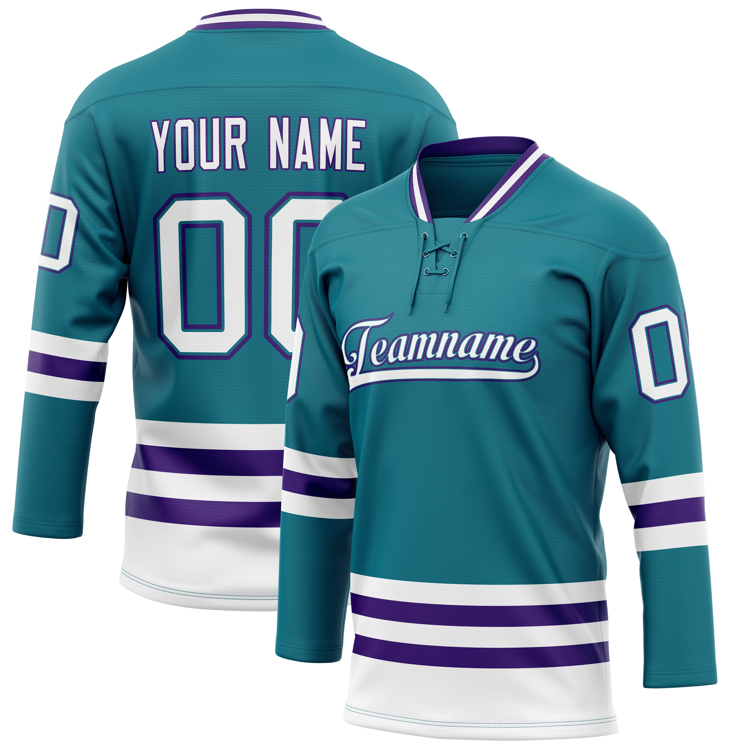 Maillot de hockey personnalisé bleu sarcelle et violet uni