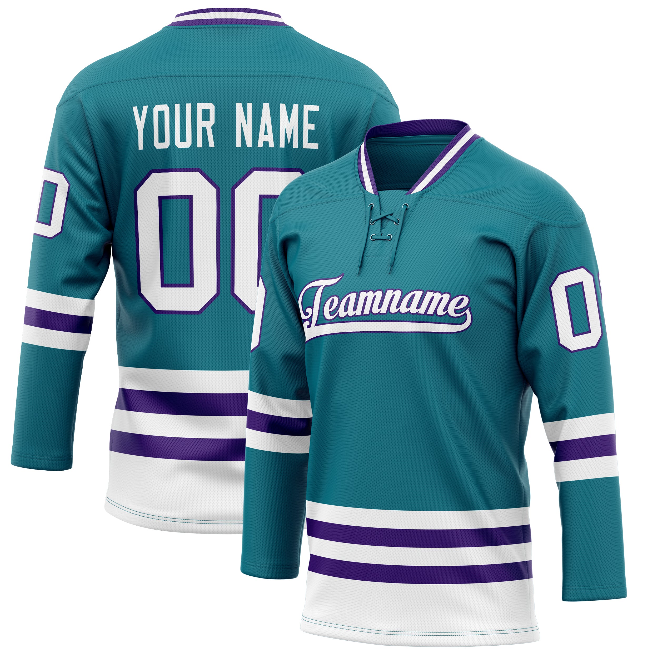Maillot de hockey personnalisé bleu sarcelle et violet uni