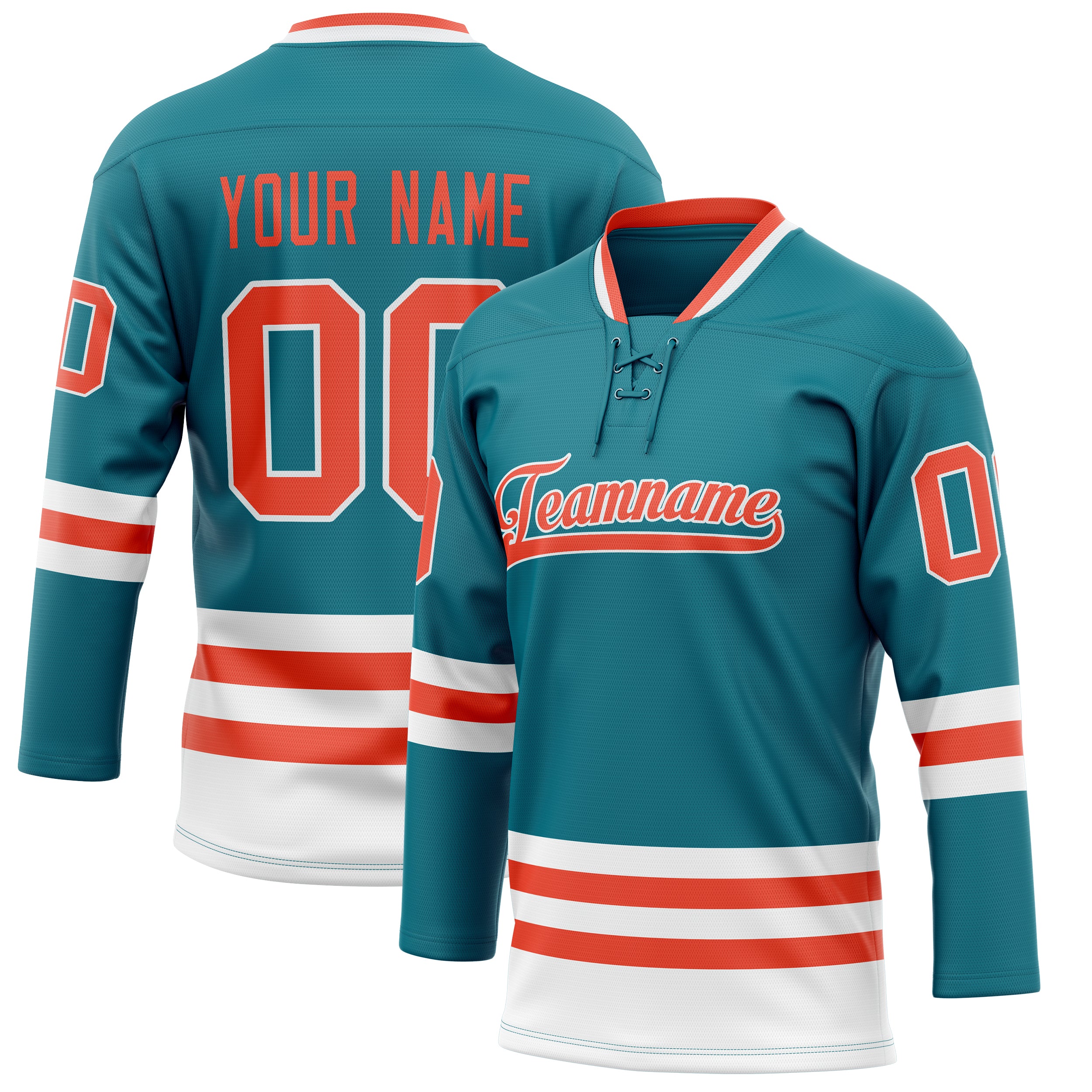Maillot de hockey personnalisé uni turquoise et orange