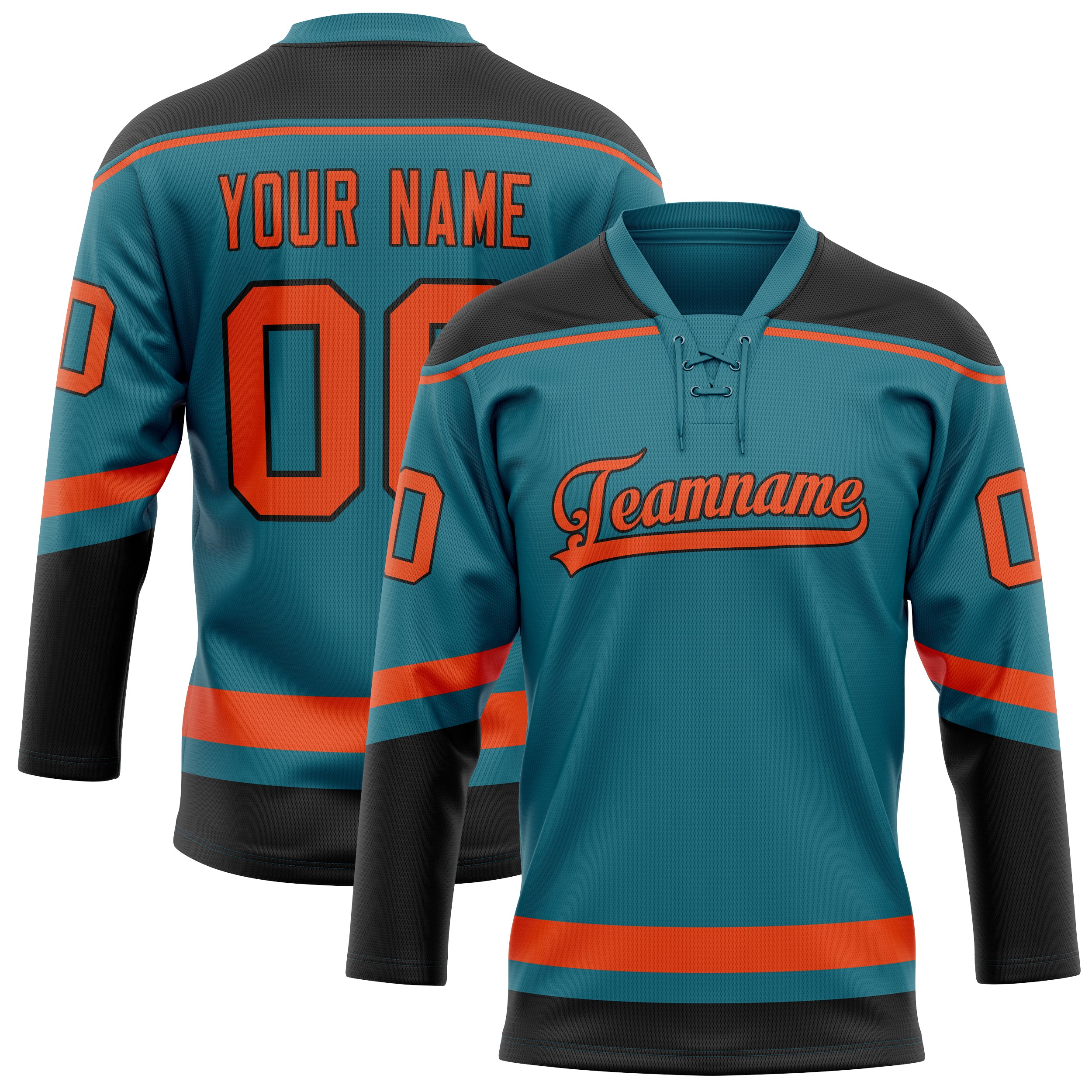 Maillot de hockey personnalisé uni turquoise et orange