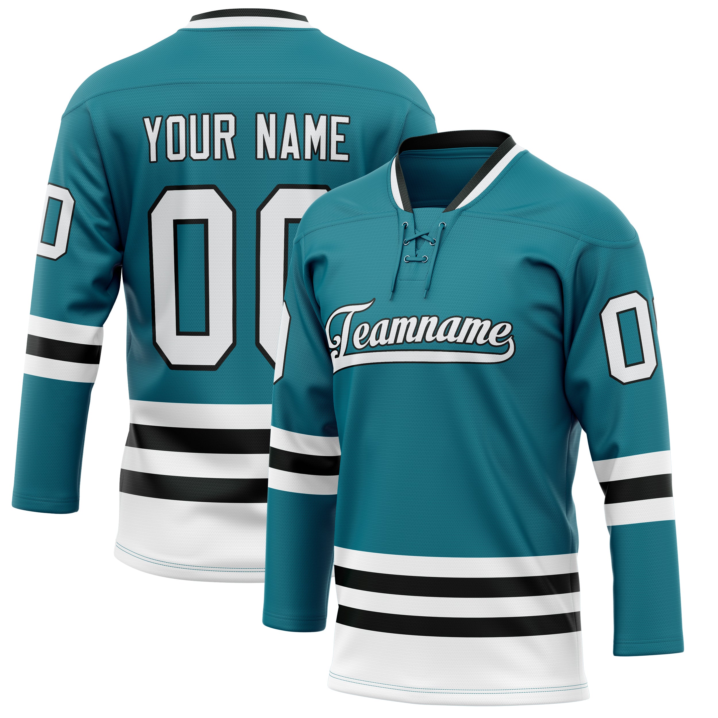 Maillot de hockey personnalisé bleu sarcelle et blanc uni