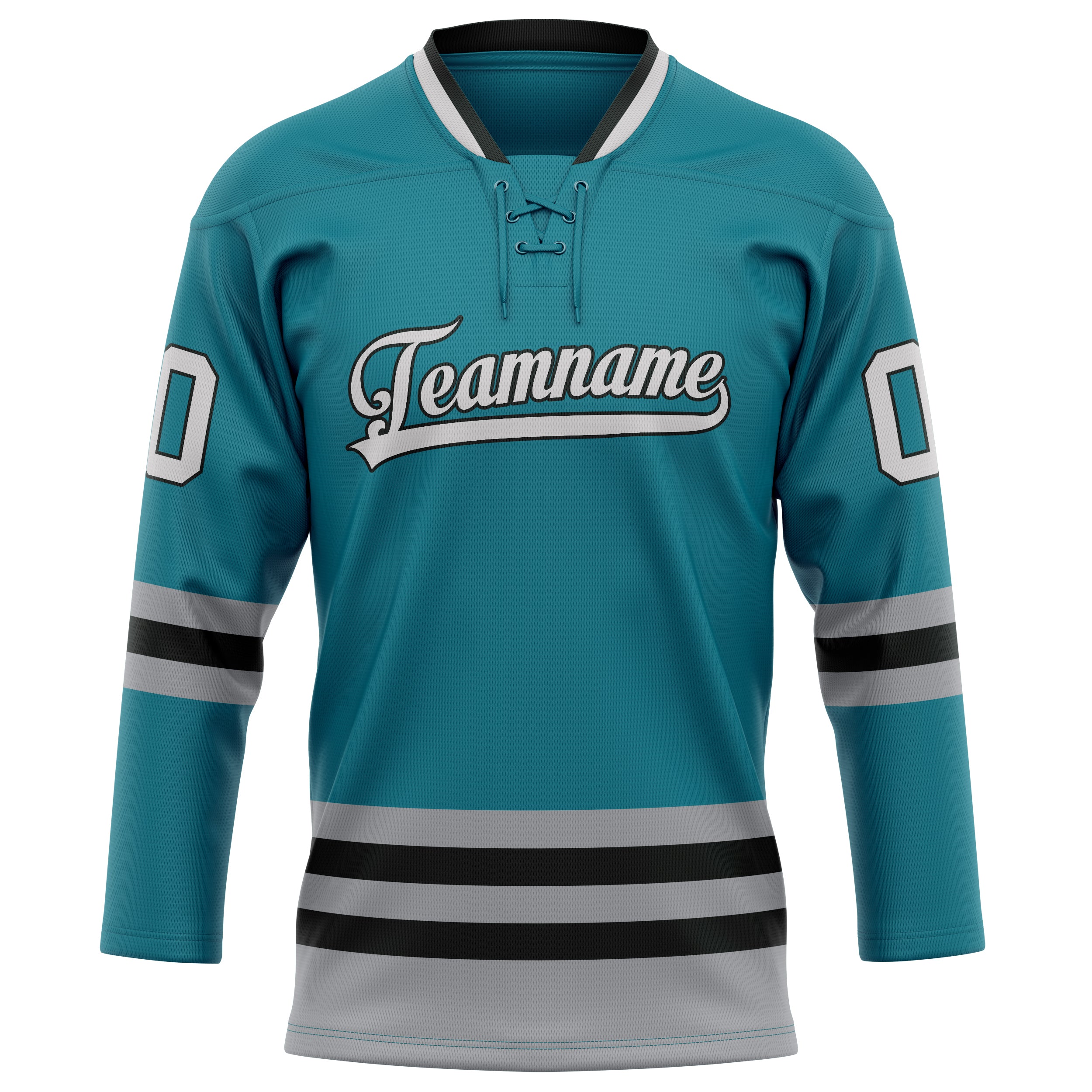 Maillot de hockey personnalisé bleu sarcelle et gris uni