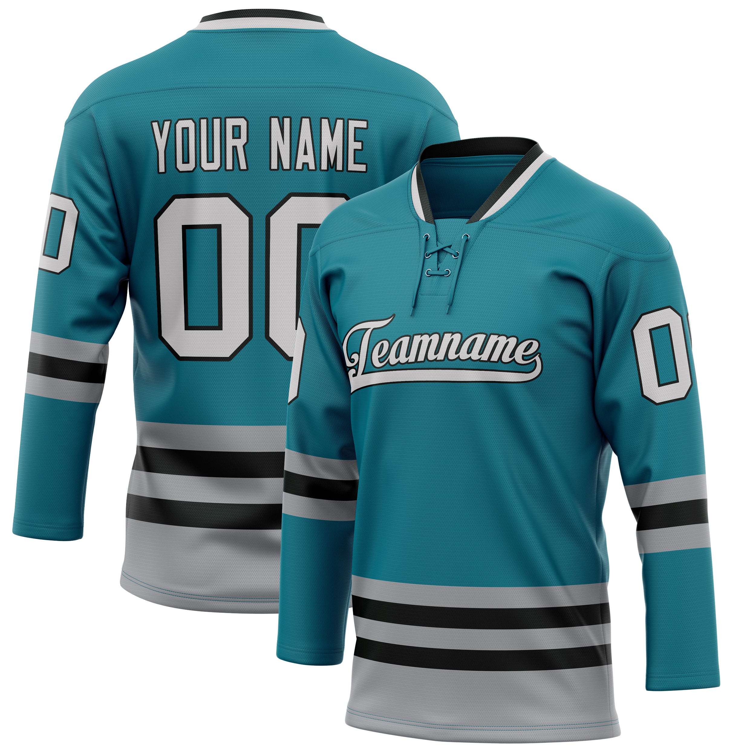 Maillot de hockey personnalisé bleu sarcelle et gris uni