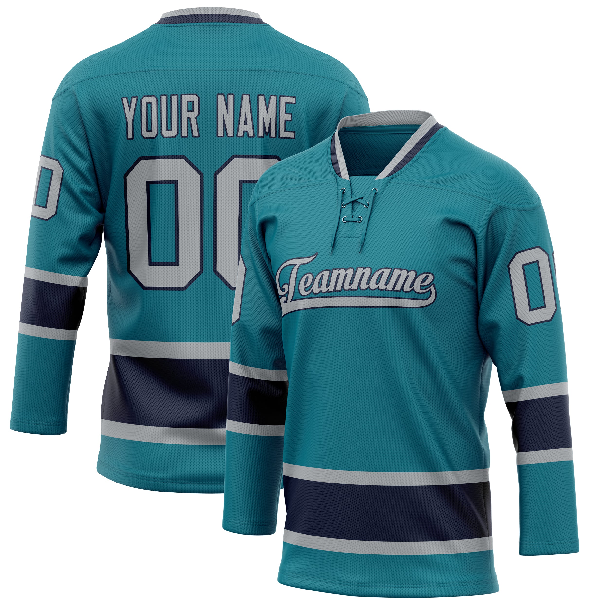Maillot de hockey personnalisé bleu sarcelle et gris uni