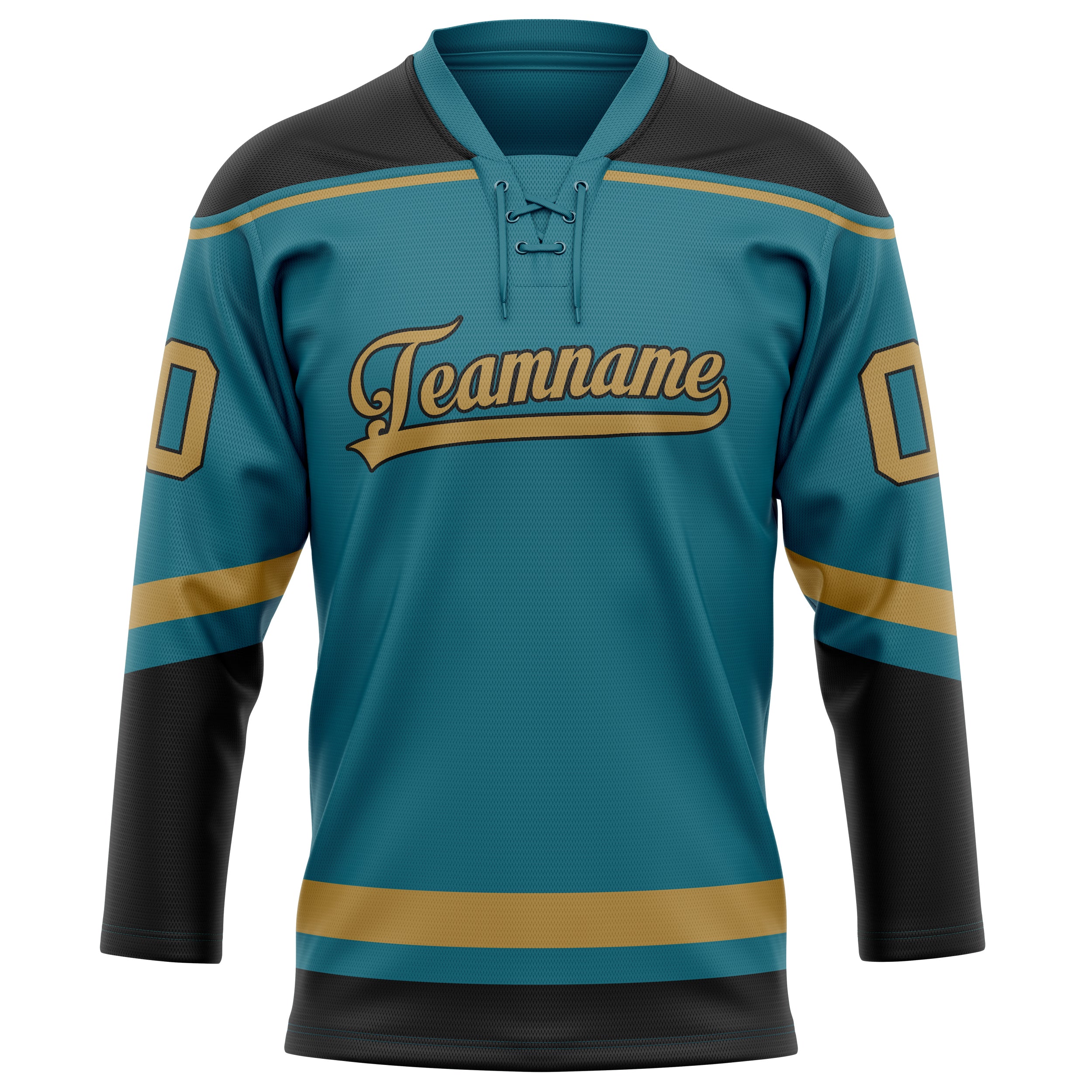 Maillot de hockey personnalisé bleu sarcelle et or uni