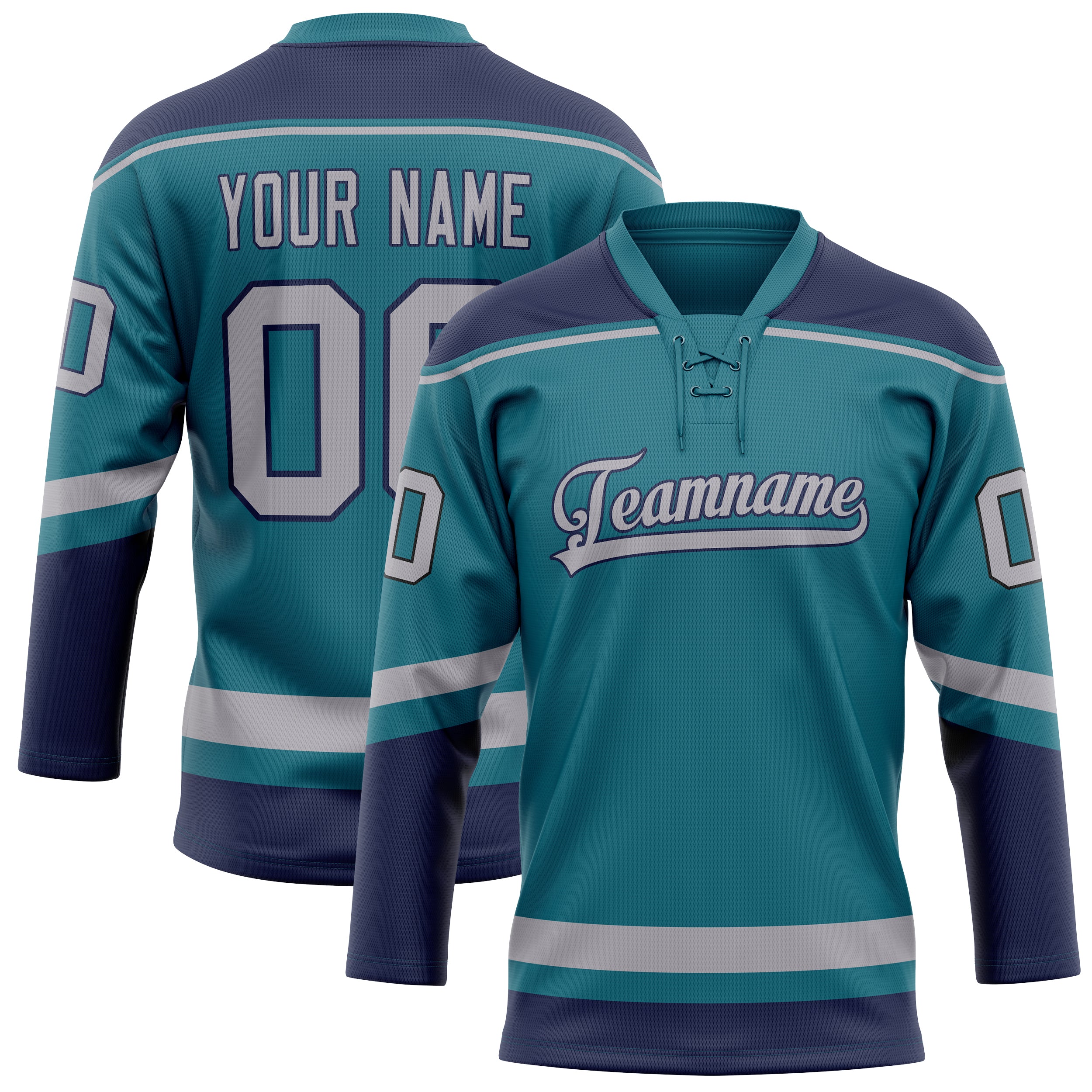 Maillot de hockey personnalisé bleu sarcelle et marine uni