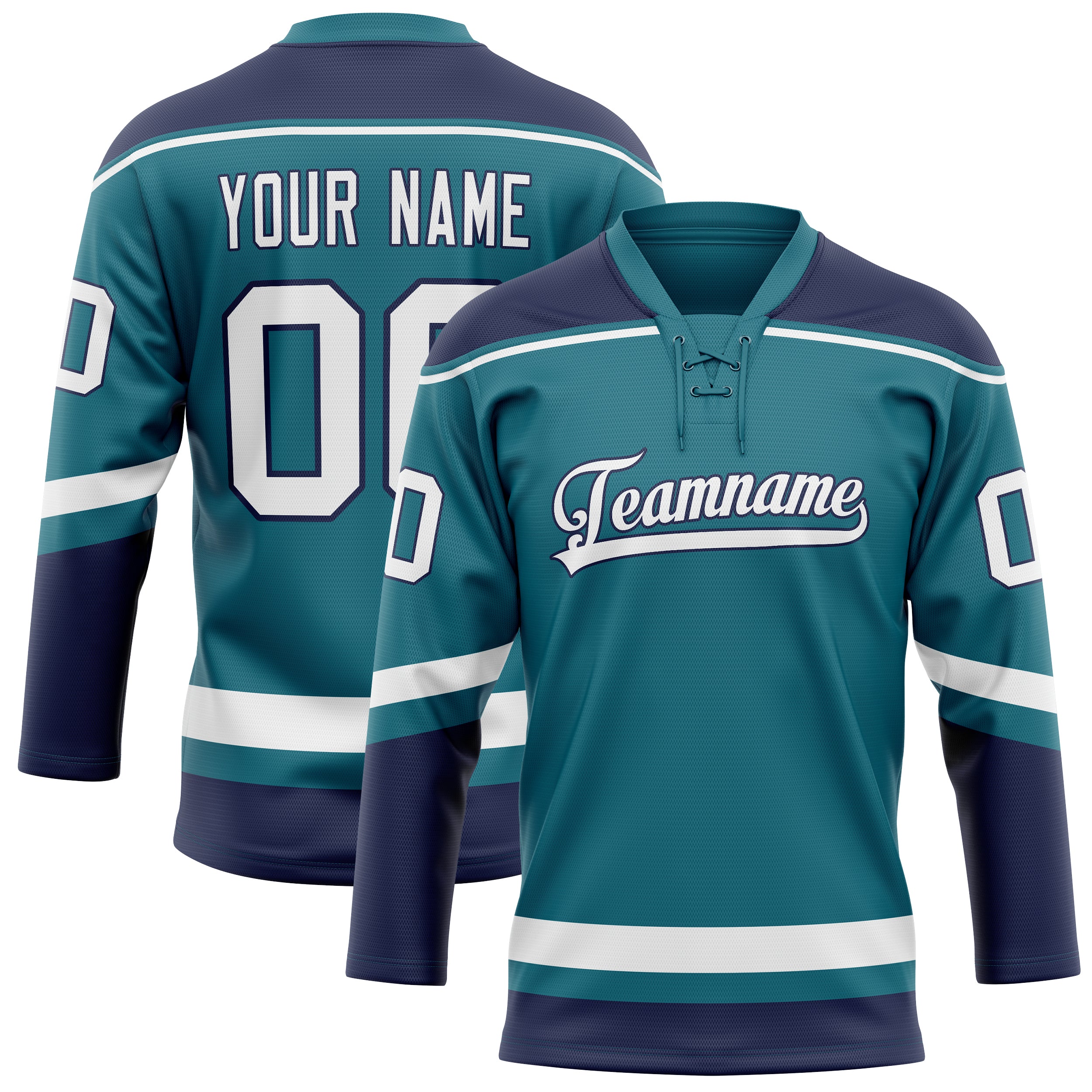 Maillot de hockey personnalisé bleu sarcelle et marine uni