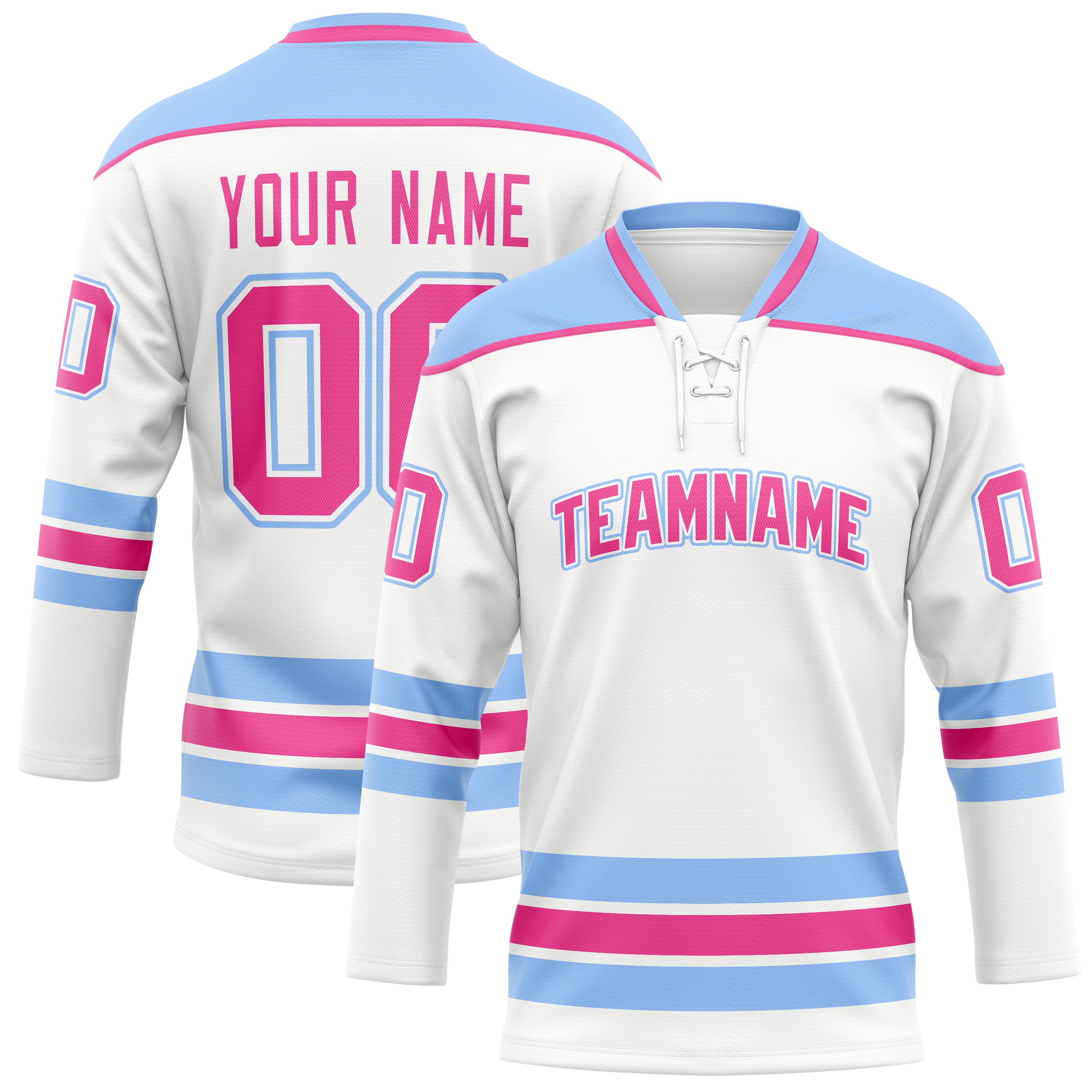 Maillot de hockey personnalisé blanc et bleu clair uni