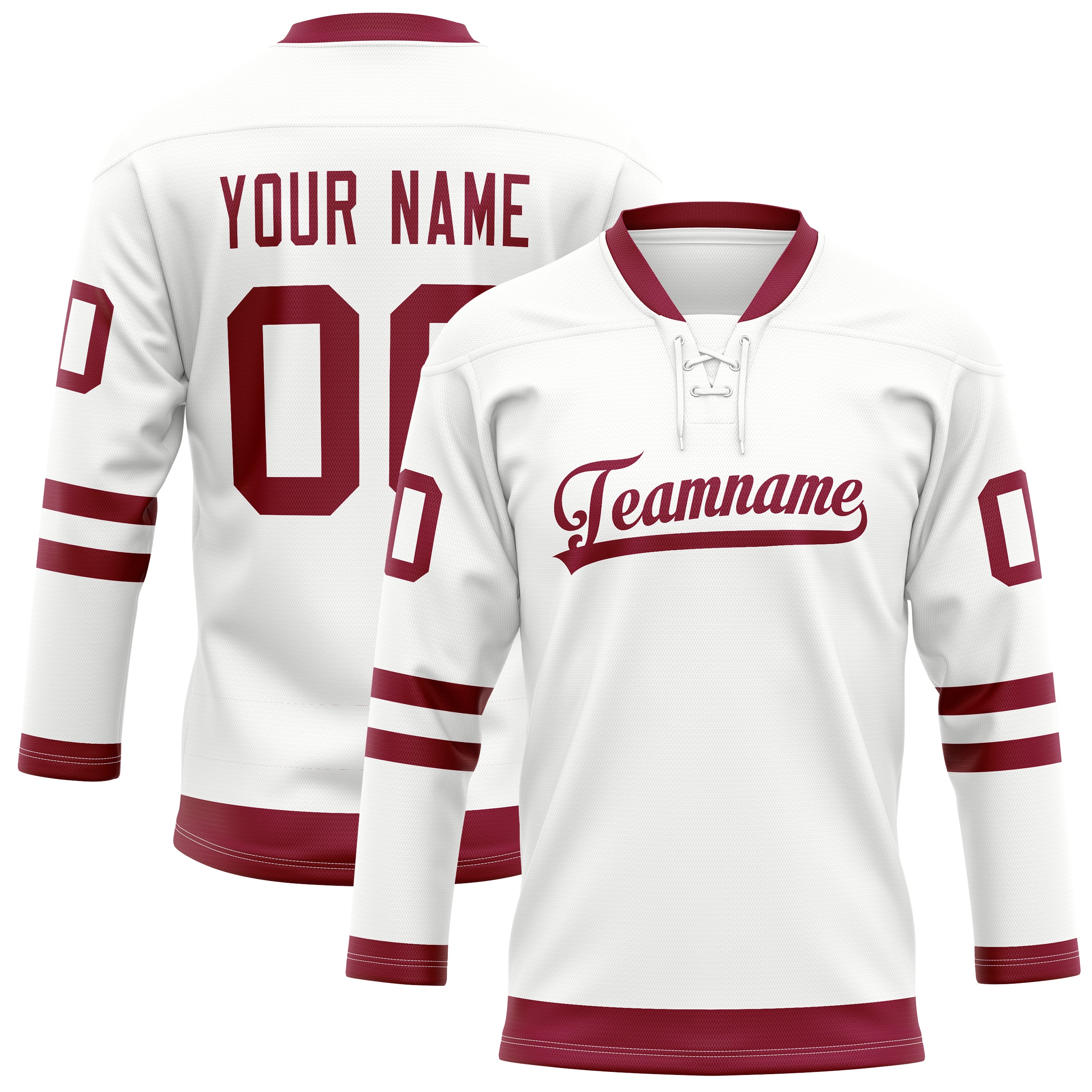 Maillot de hockey personnalisé blanc et bordeaux uni