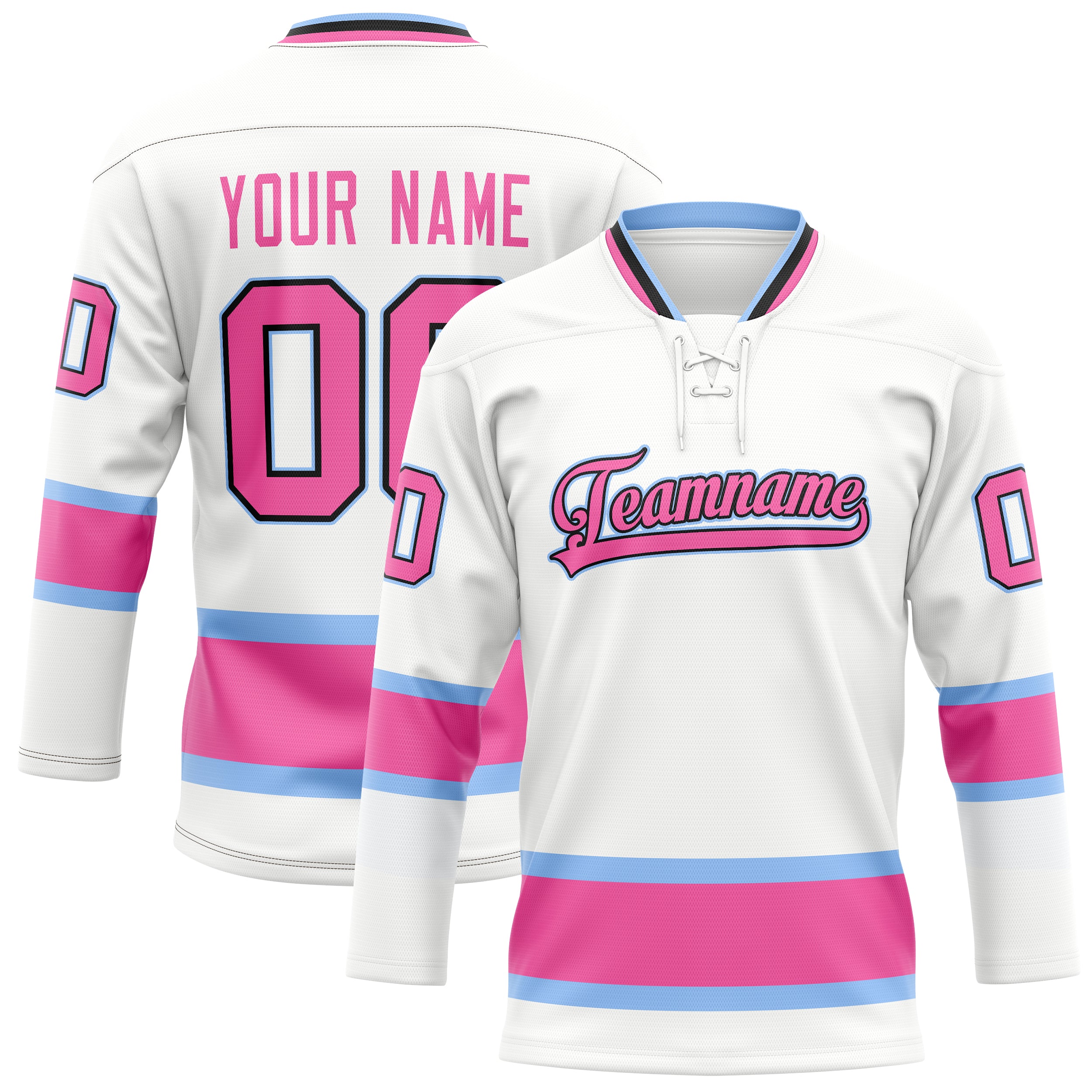 Maillot de hockey personnalisé blanc et rose uni