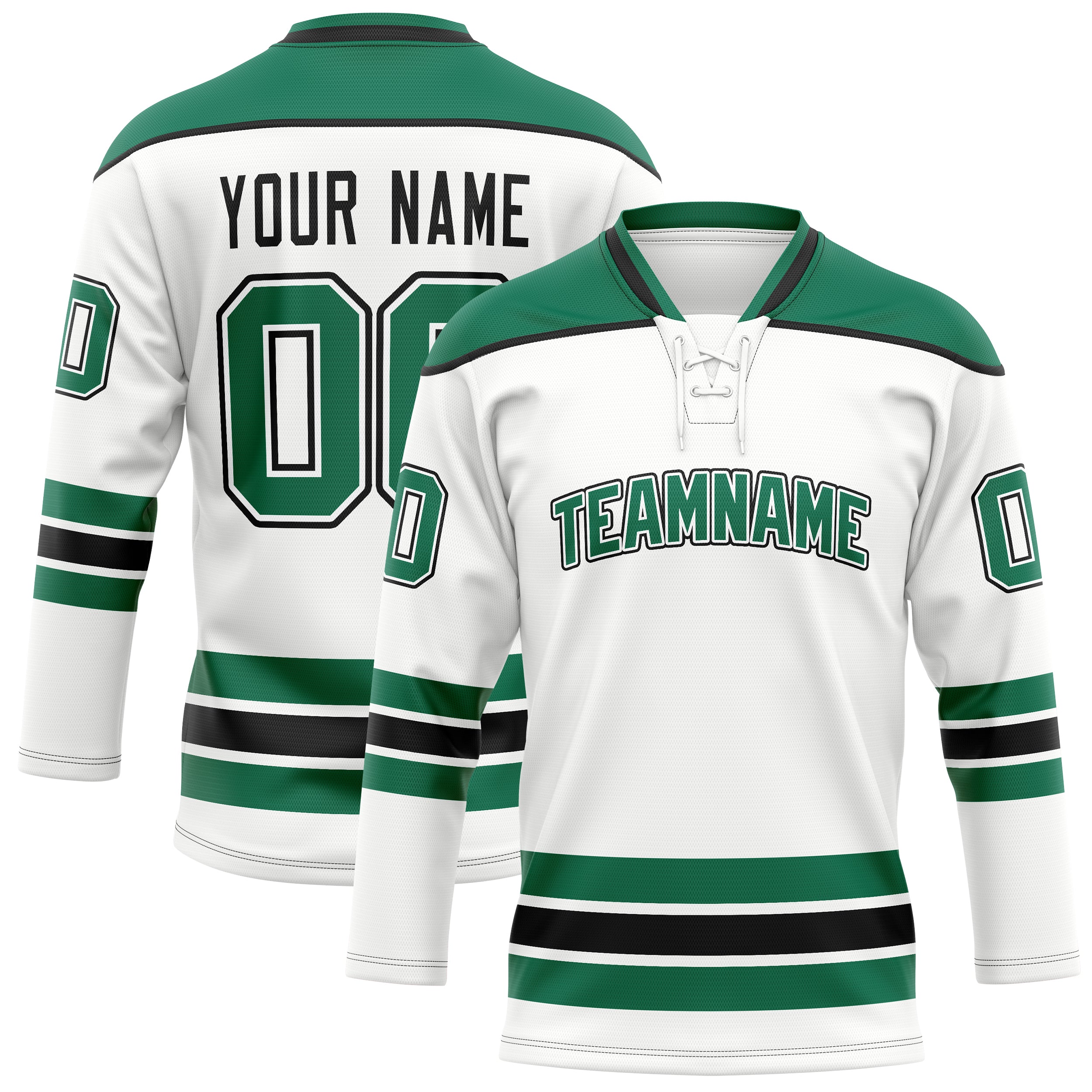 Maillot de hockey personnalisé blanc et vert Kelly uni