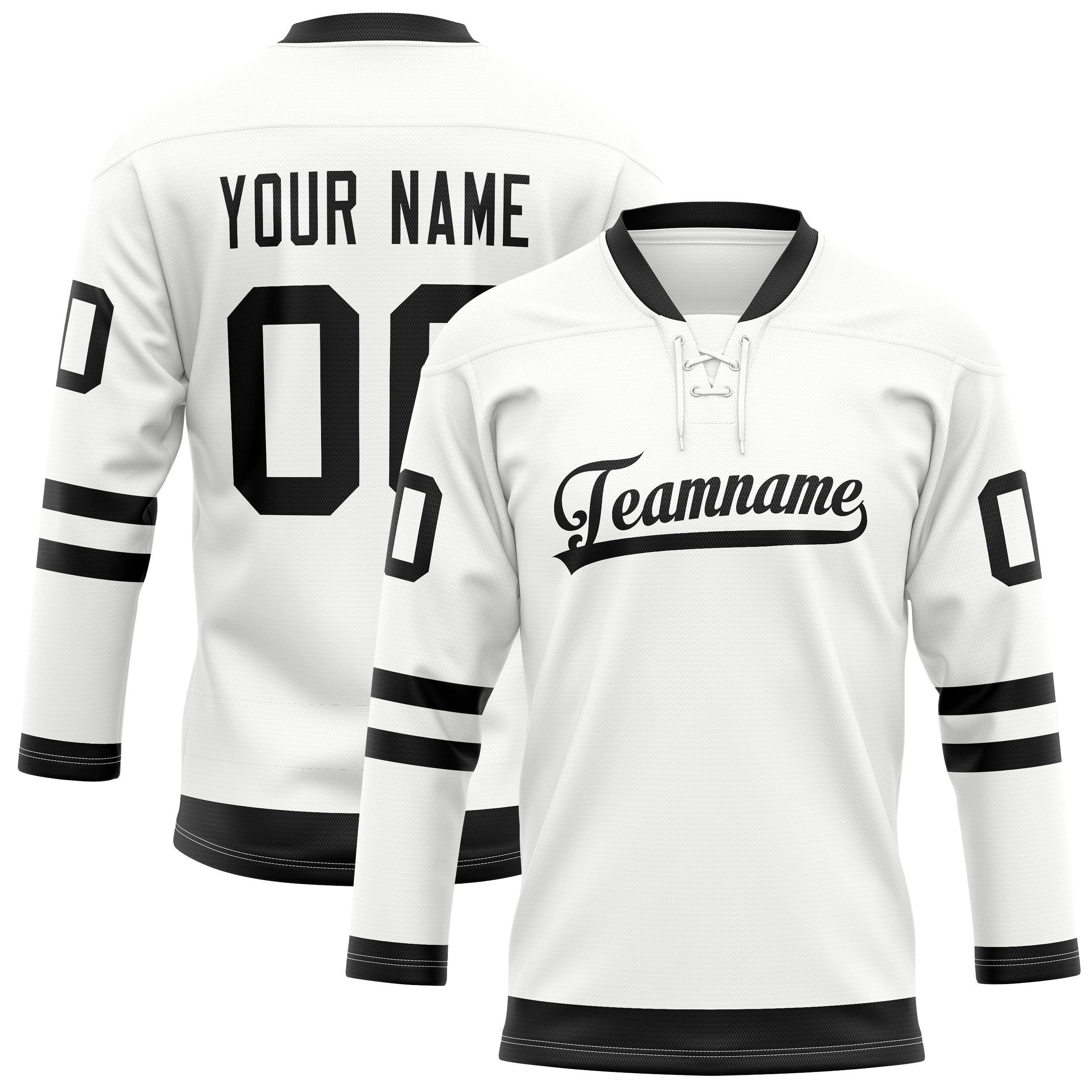Maillot de hockey personnalisé blanc et noir uni