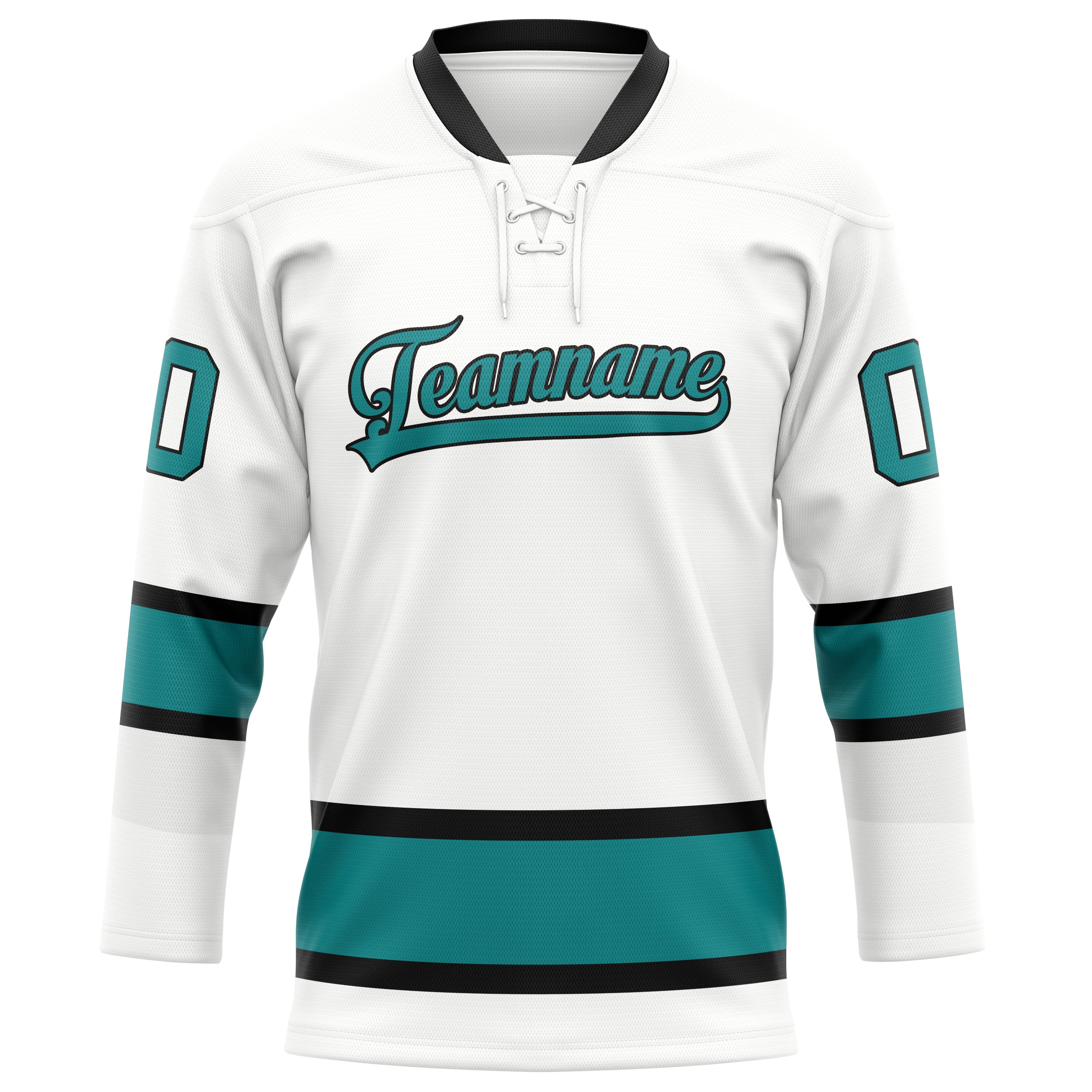 Maillot de hockey personnalisé blanc et turquoise uni