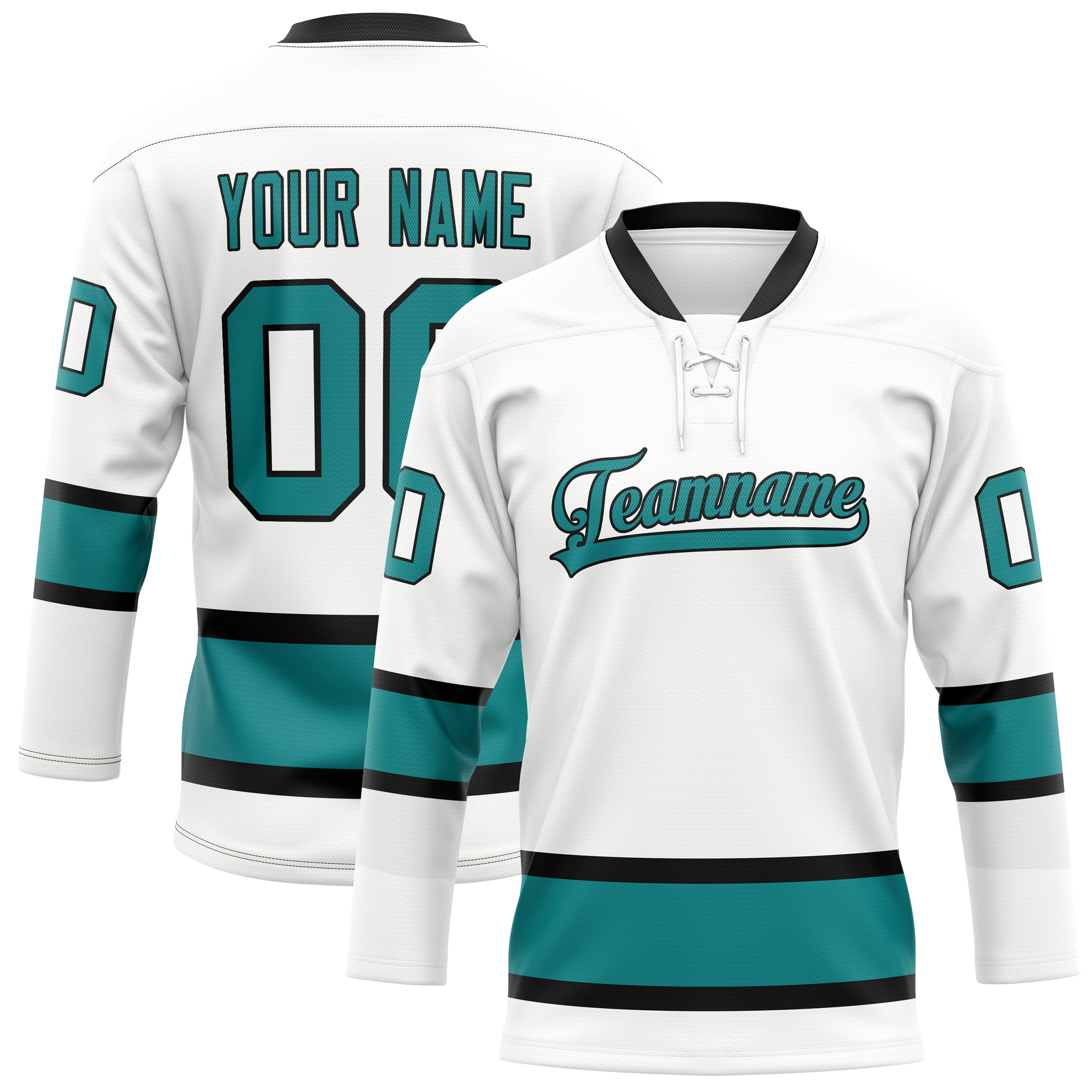 Maillot de hockey personnalisé blanc et turquoise uni