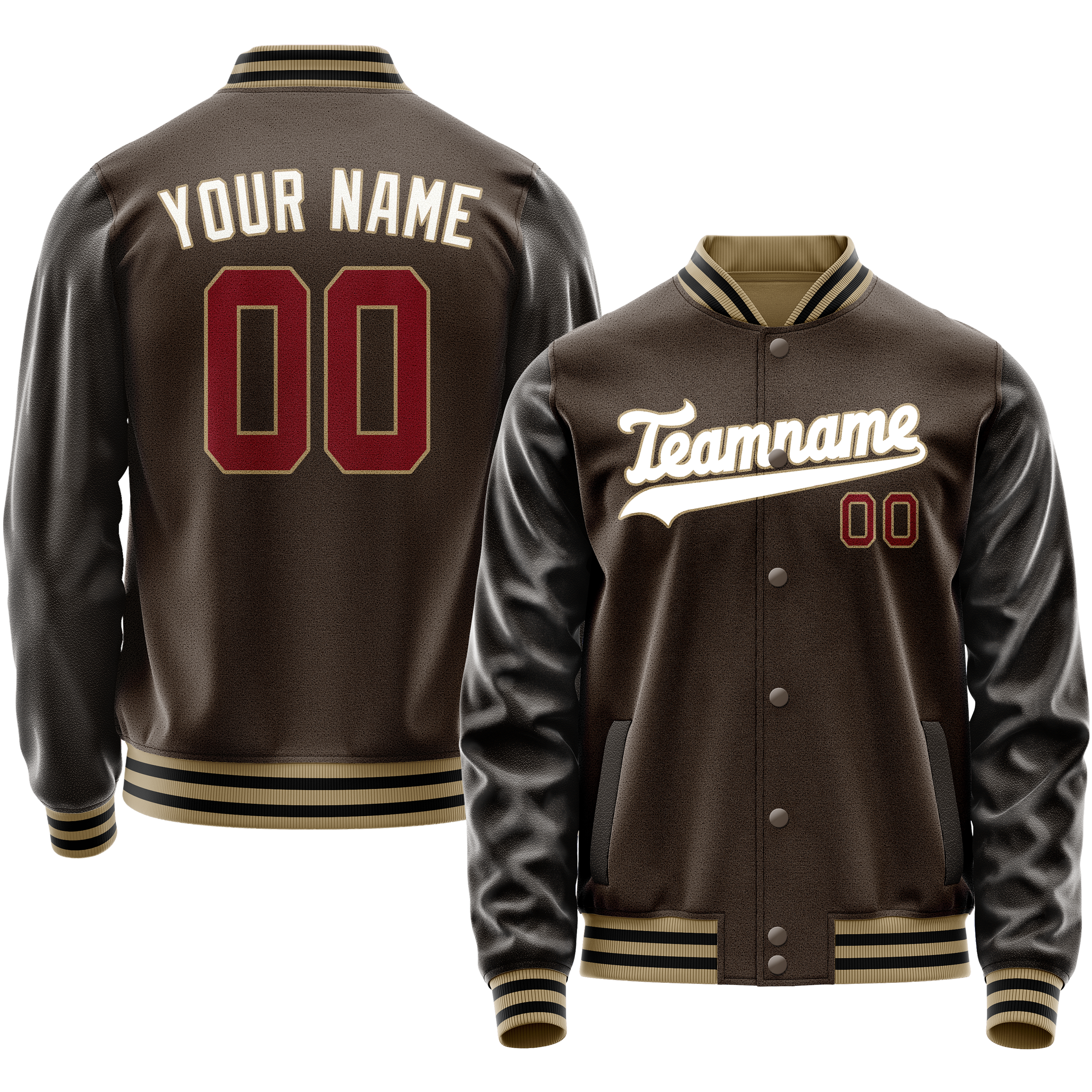 Veste universitaire personnalisée marron et blanche unie