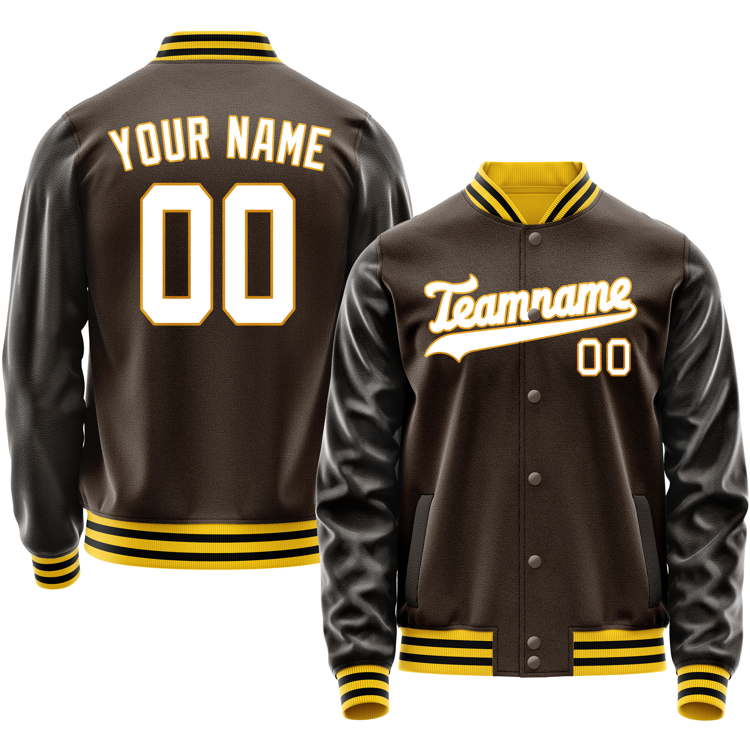 Veste universitaire personnalisée marron et blanche unie