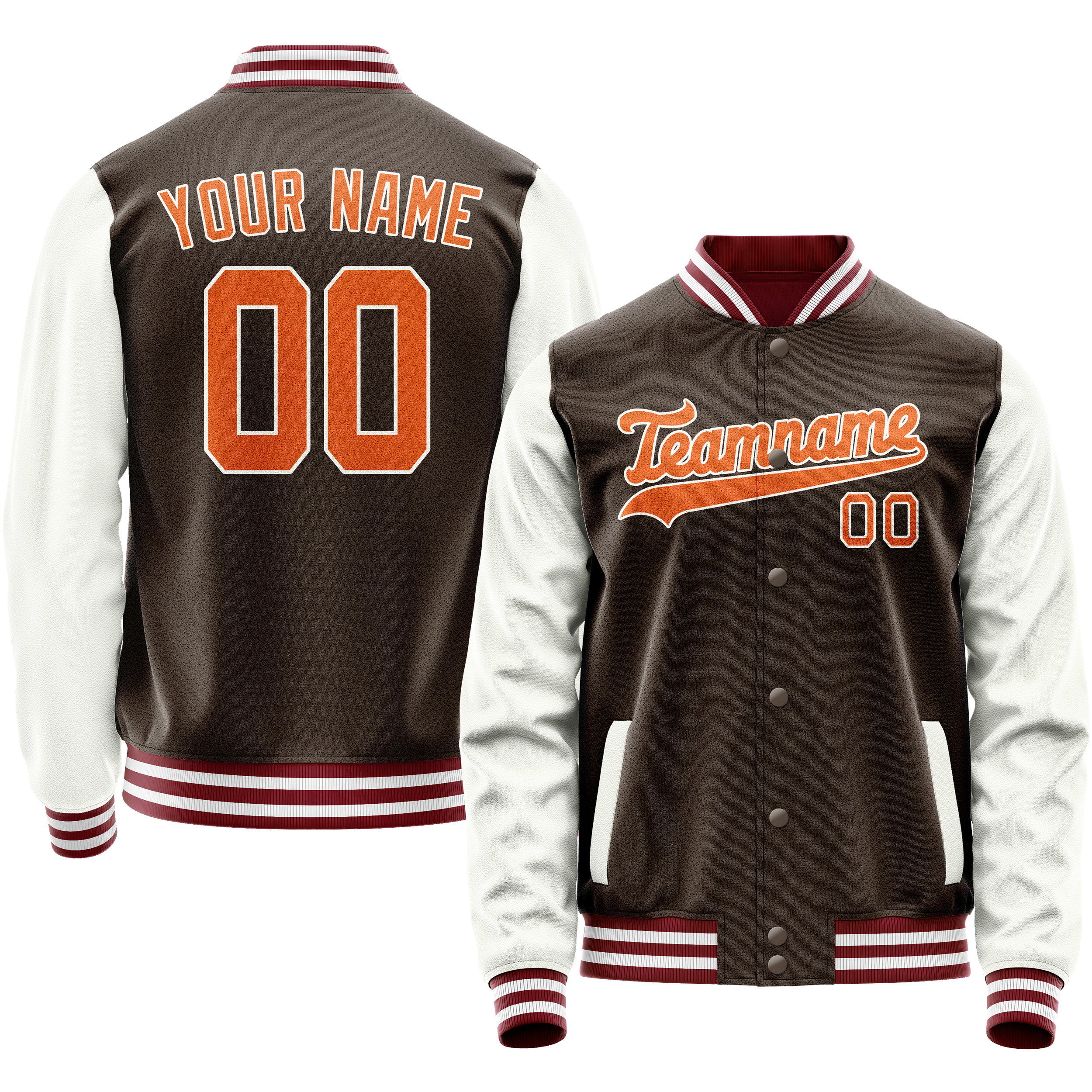 Veste universitaire personnalisée marron et blanche unie