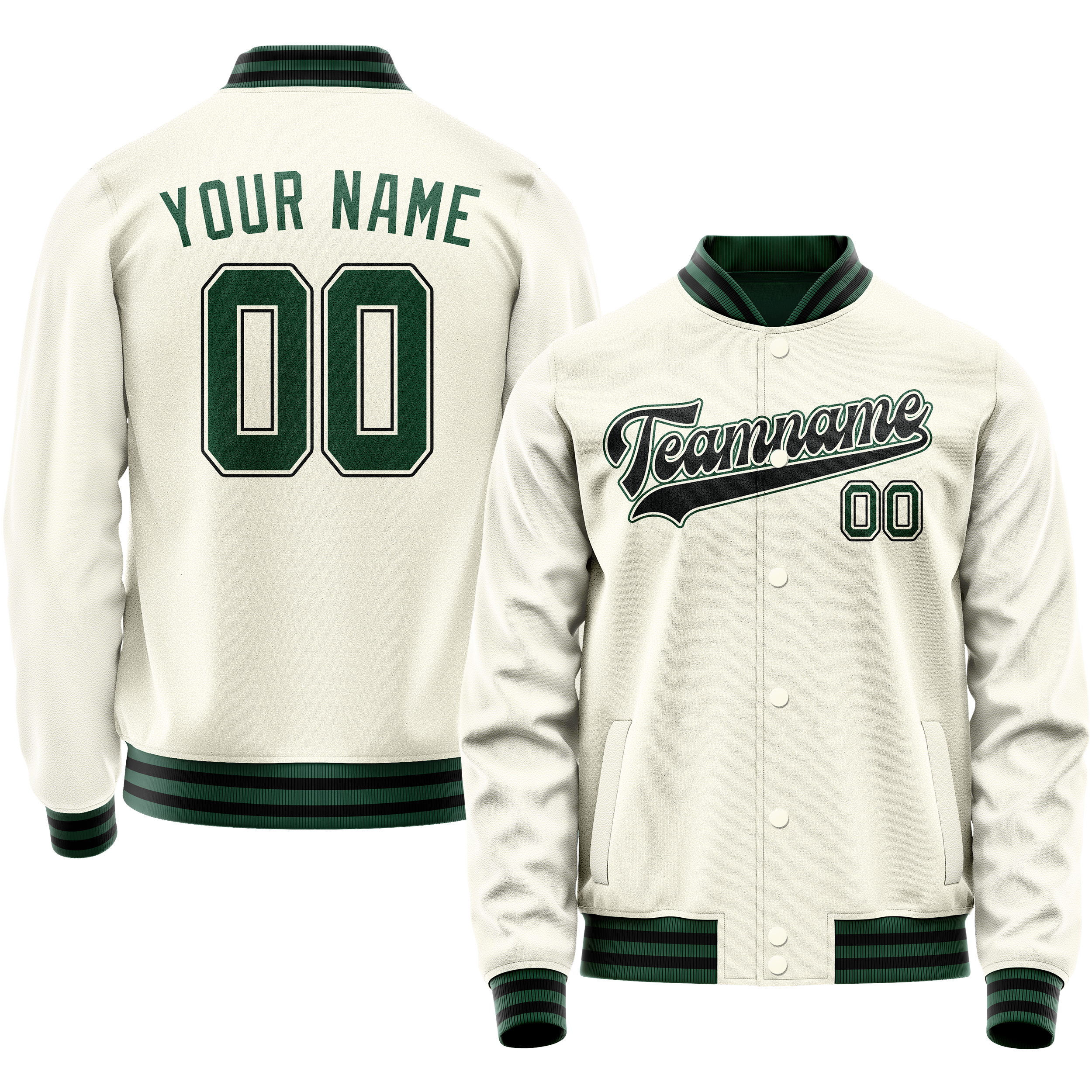 Veste universitaire personnalisée crème et verte unie