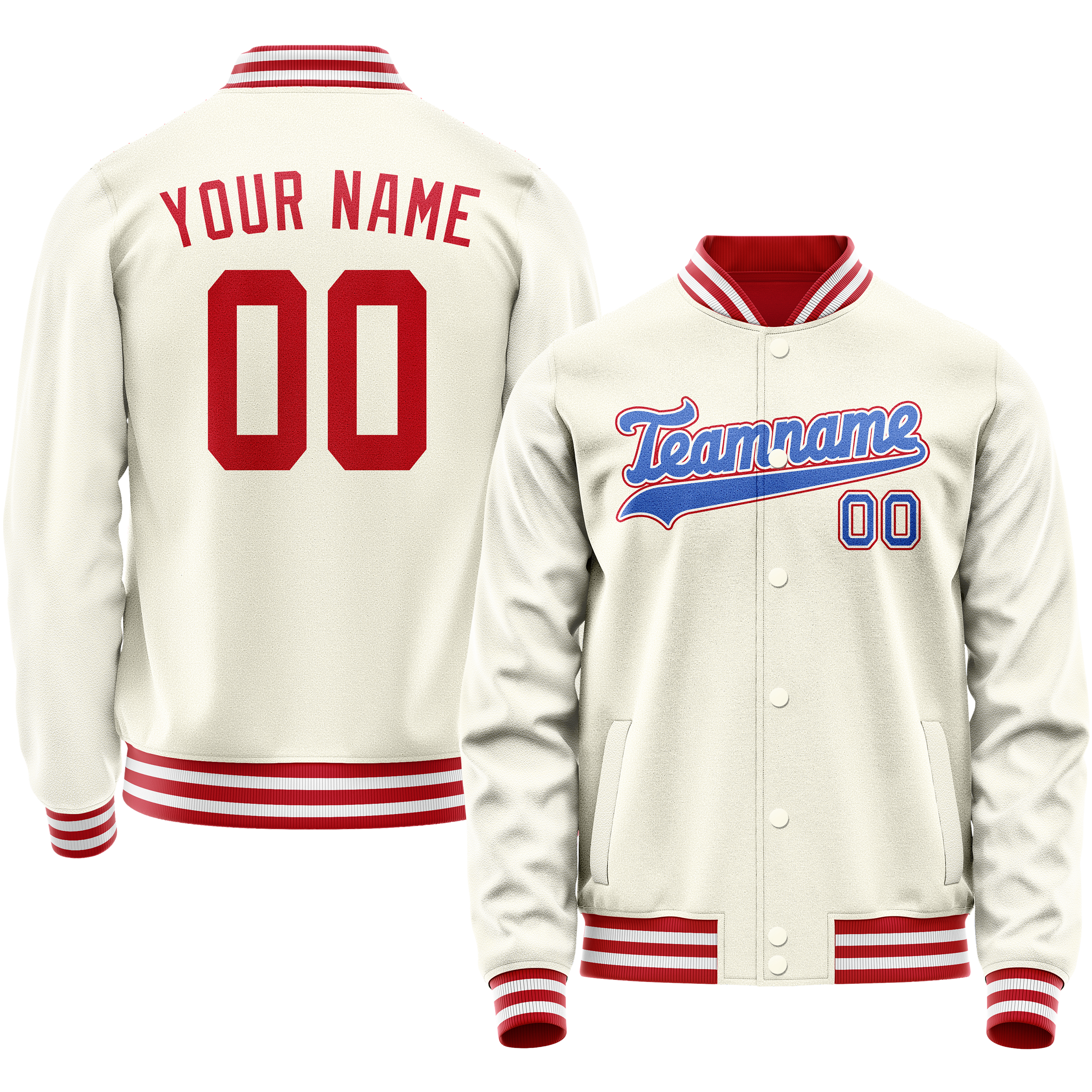 Veste universitaire personnalisée crème et rouge unie