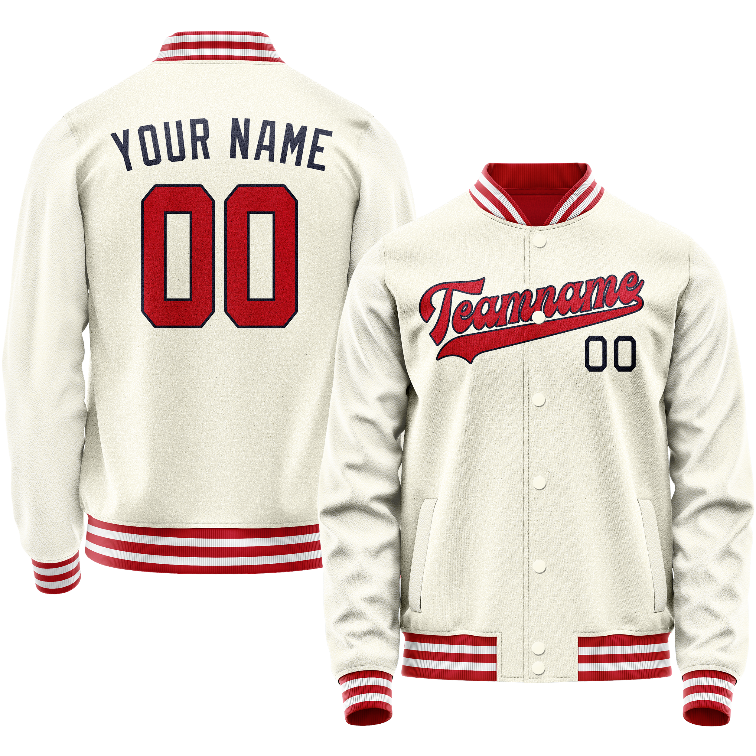 Veste universitaire personnalisée crème et rouge unie