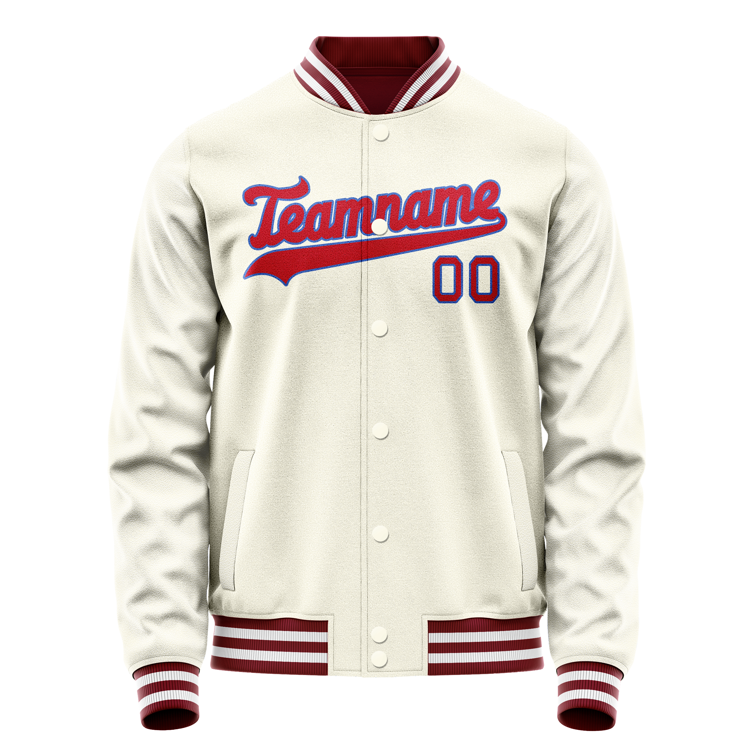 Veste universitaire personnalisée crème et rouge unie