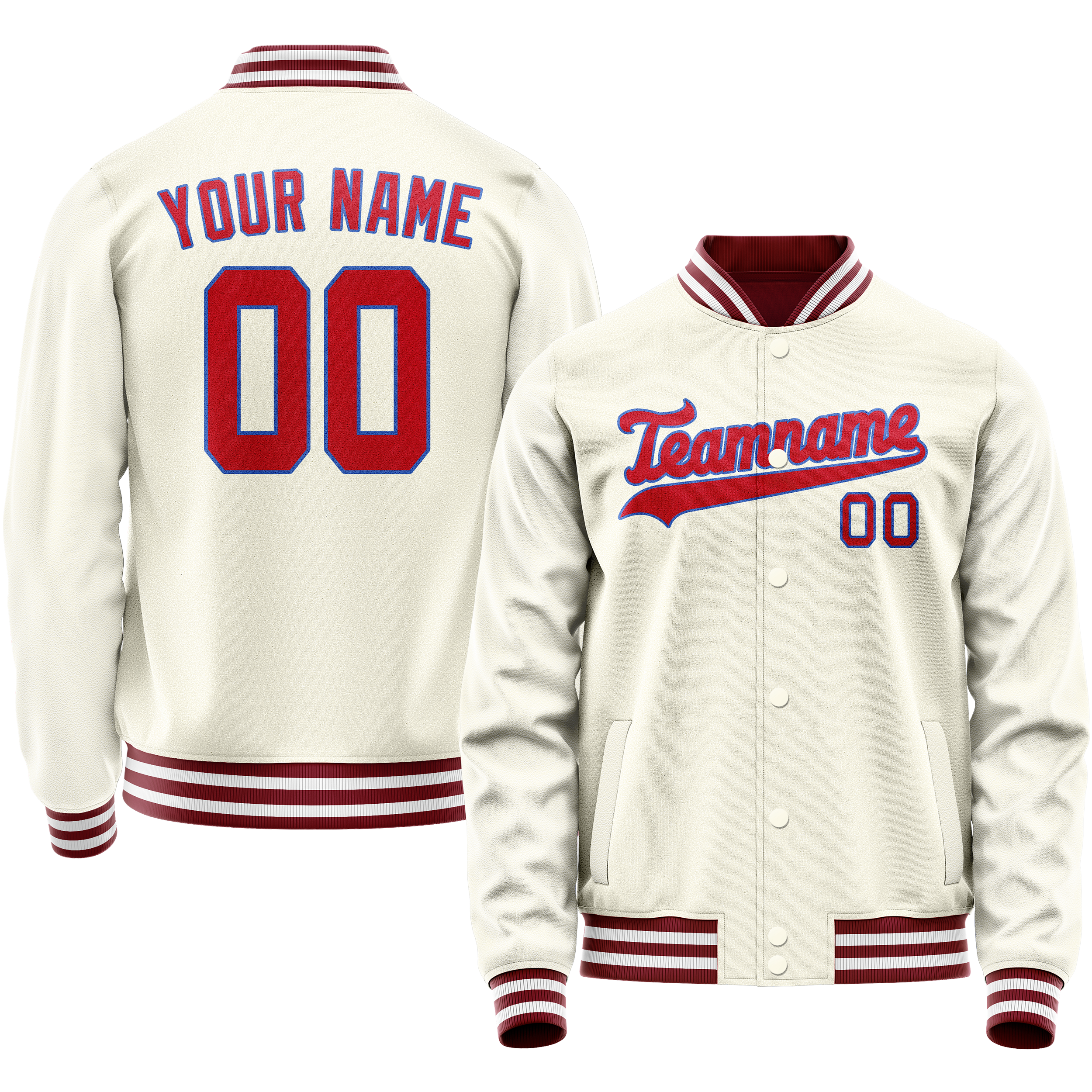 Veste universitaire personnalisée crème et rouge unie