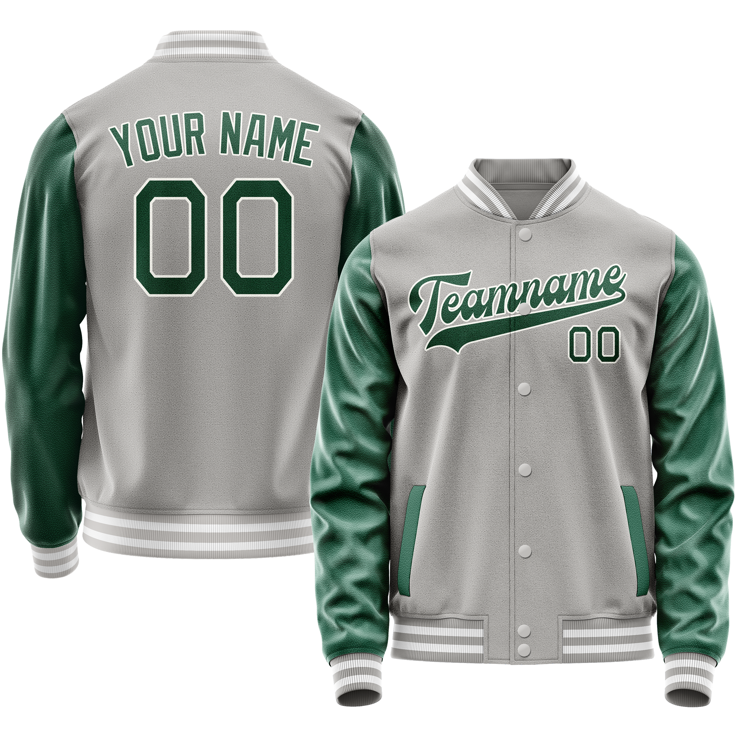 Veste universitaire personnalisée grise et verte unie