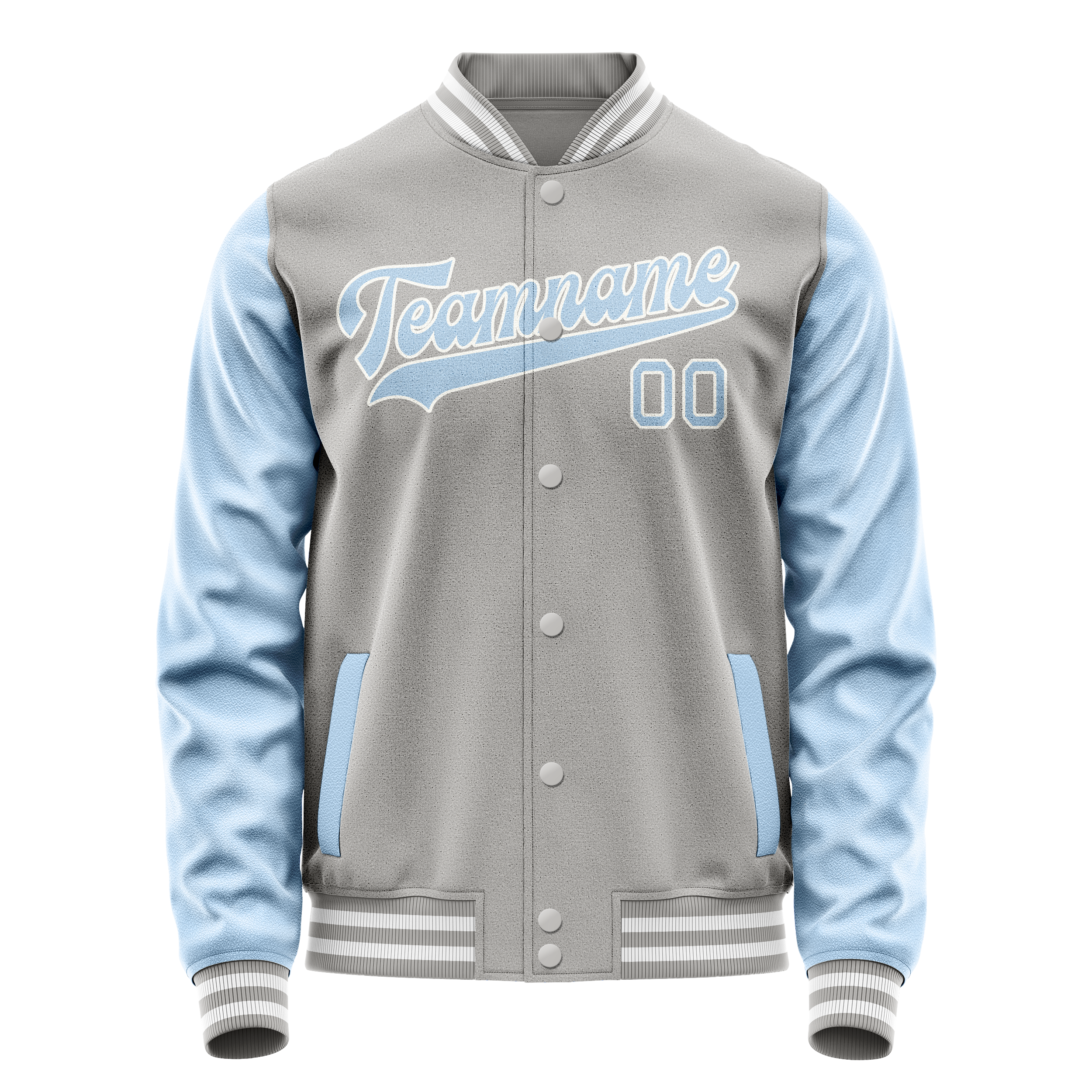 Veste universitaire personnalisée grise et bleu clair unie