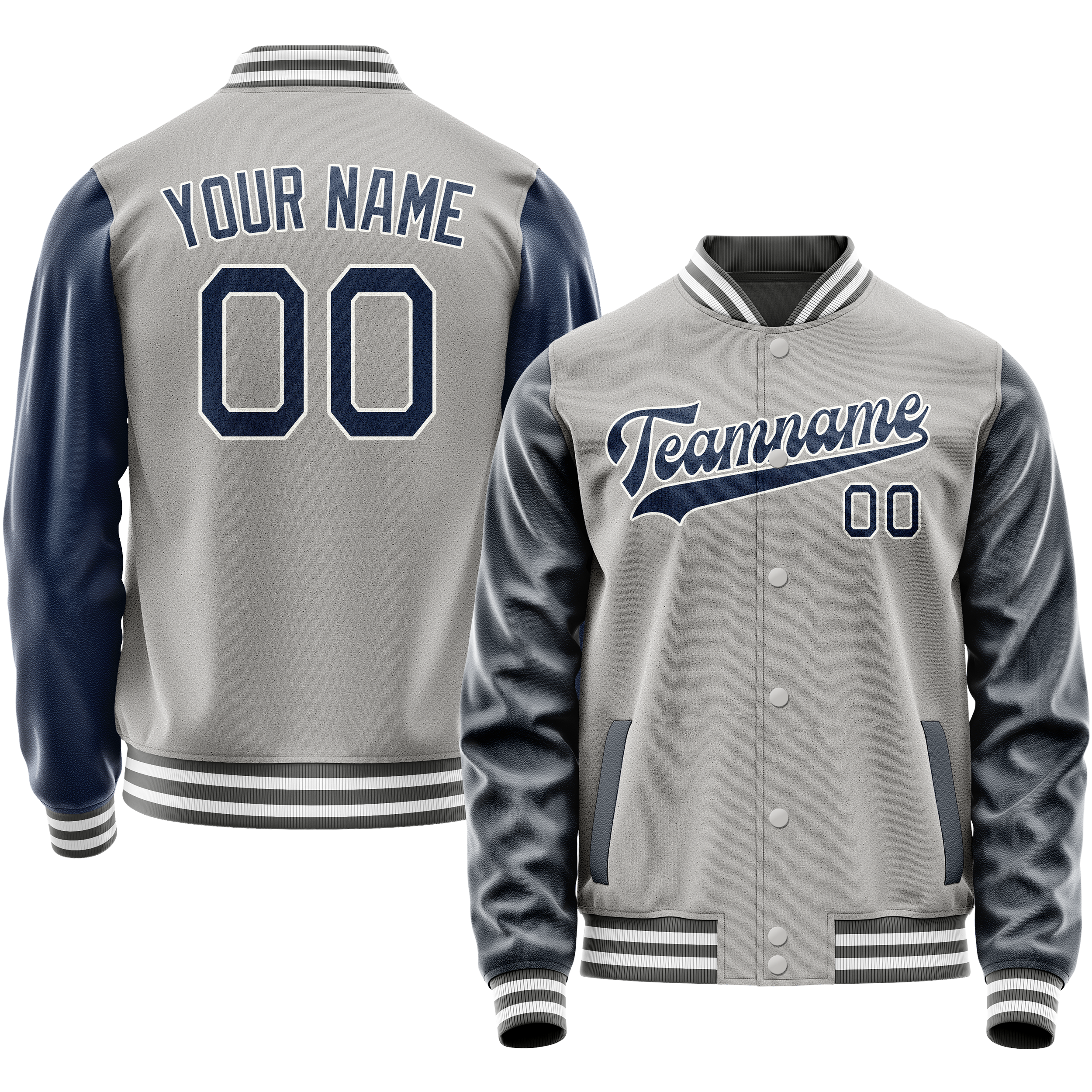 Veste universitaire personnalisée grise et bleue unie