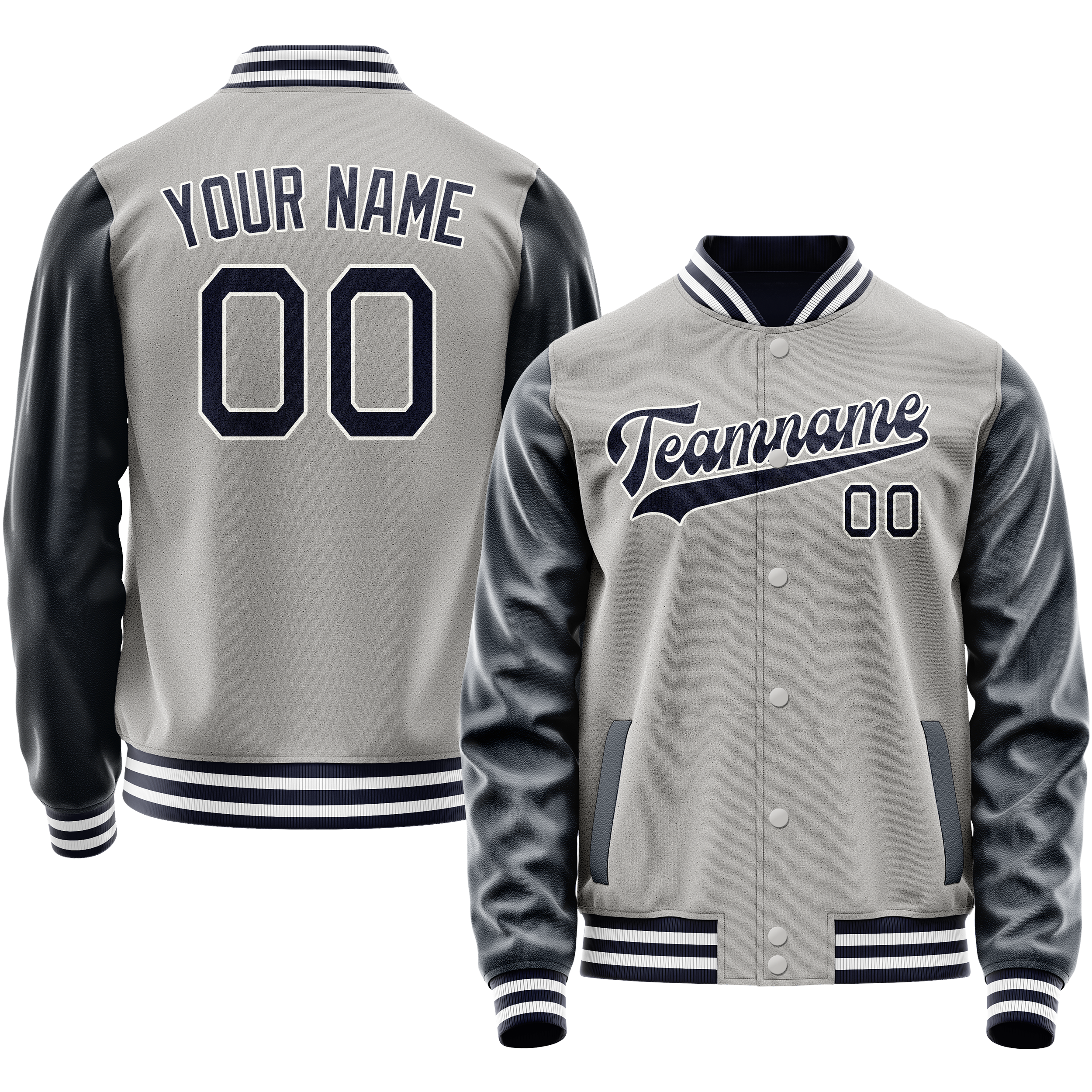 Veste universitaire personnalisée grise et marine unie