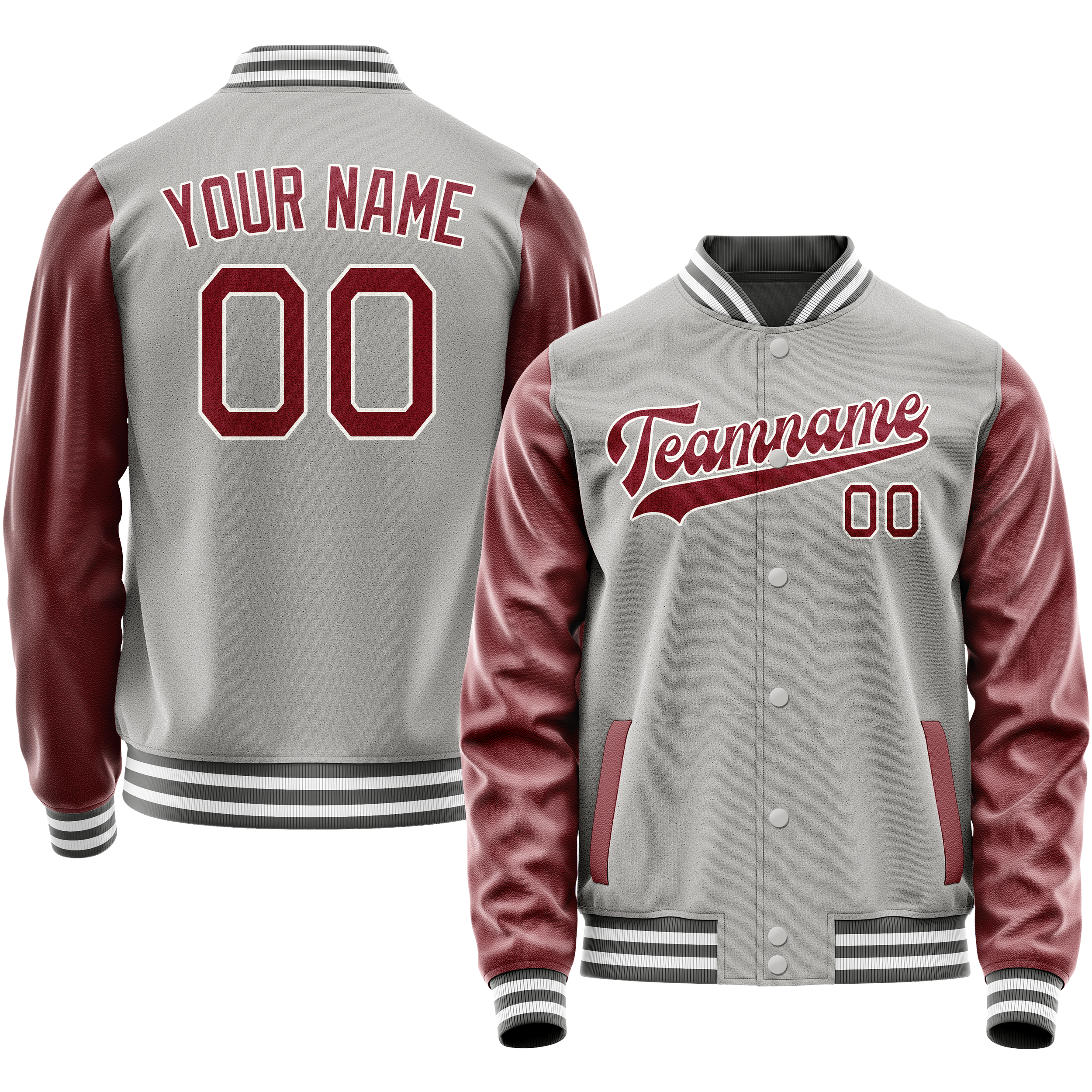 Veste universitaire personnalisée grise et rouge unie