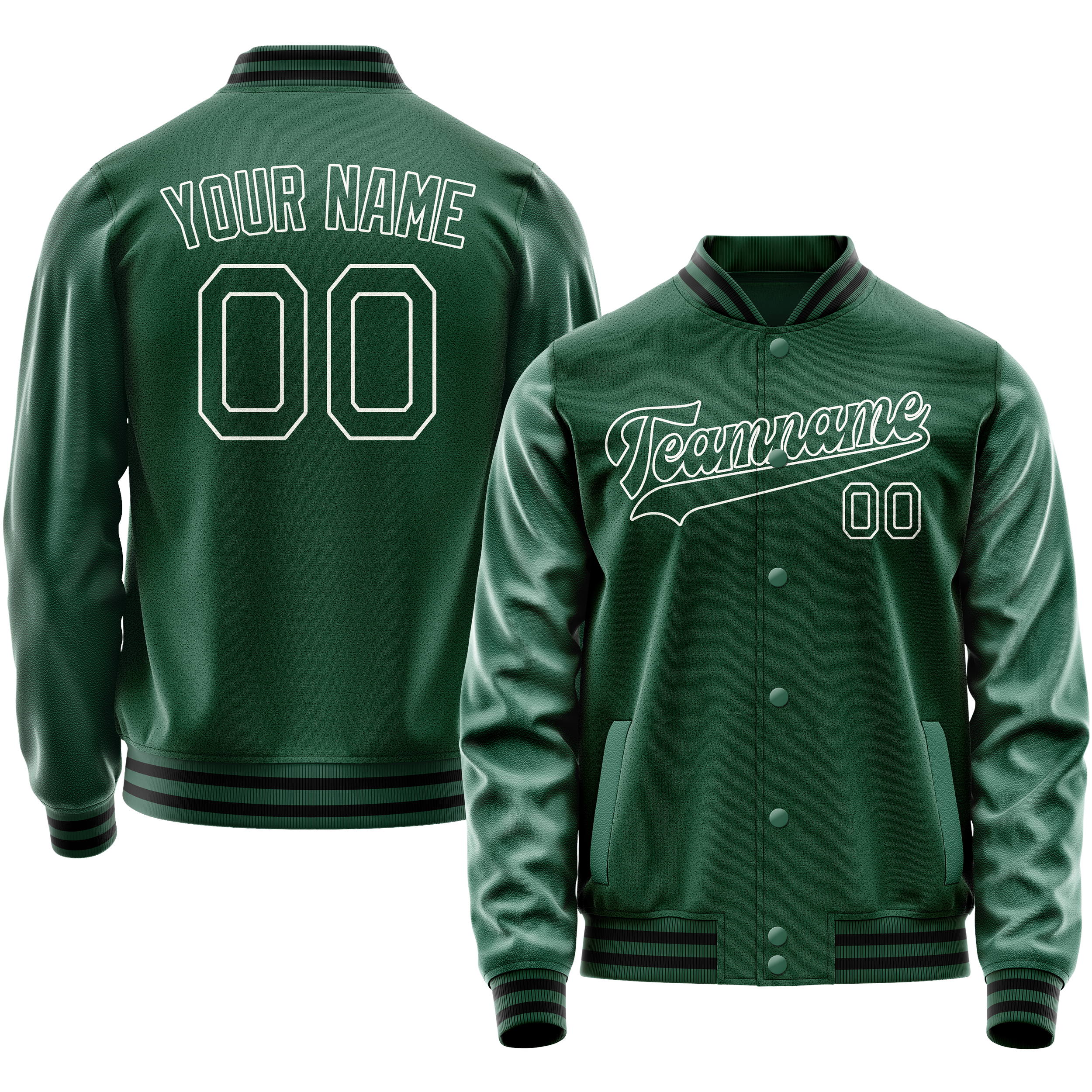 Veste universitaire personnalisée verte et blanche unie