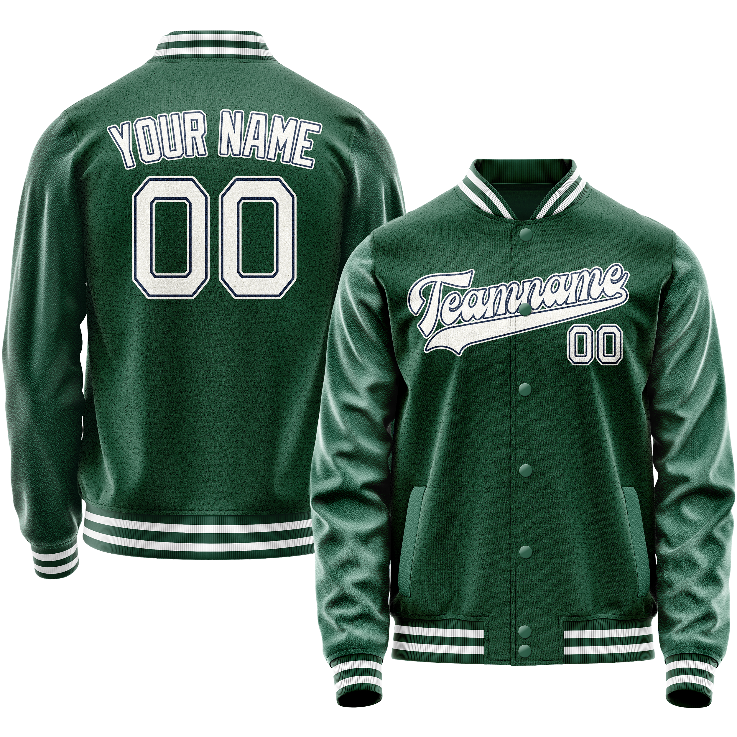 Veste universitaire personnalisée verte et blanche unie