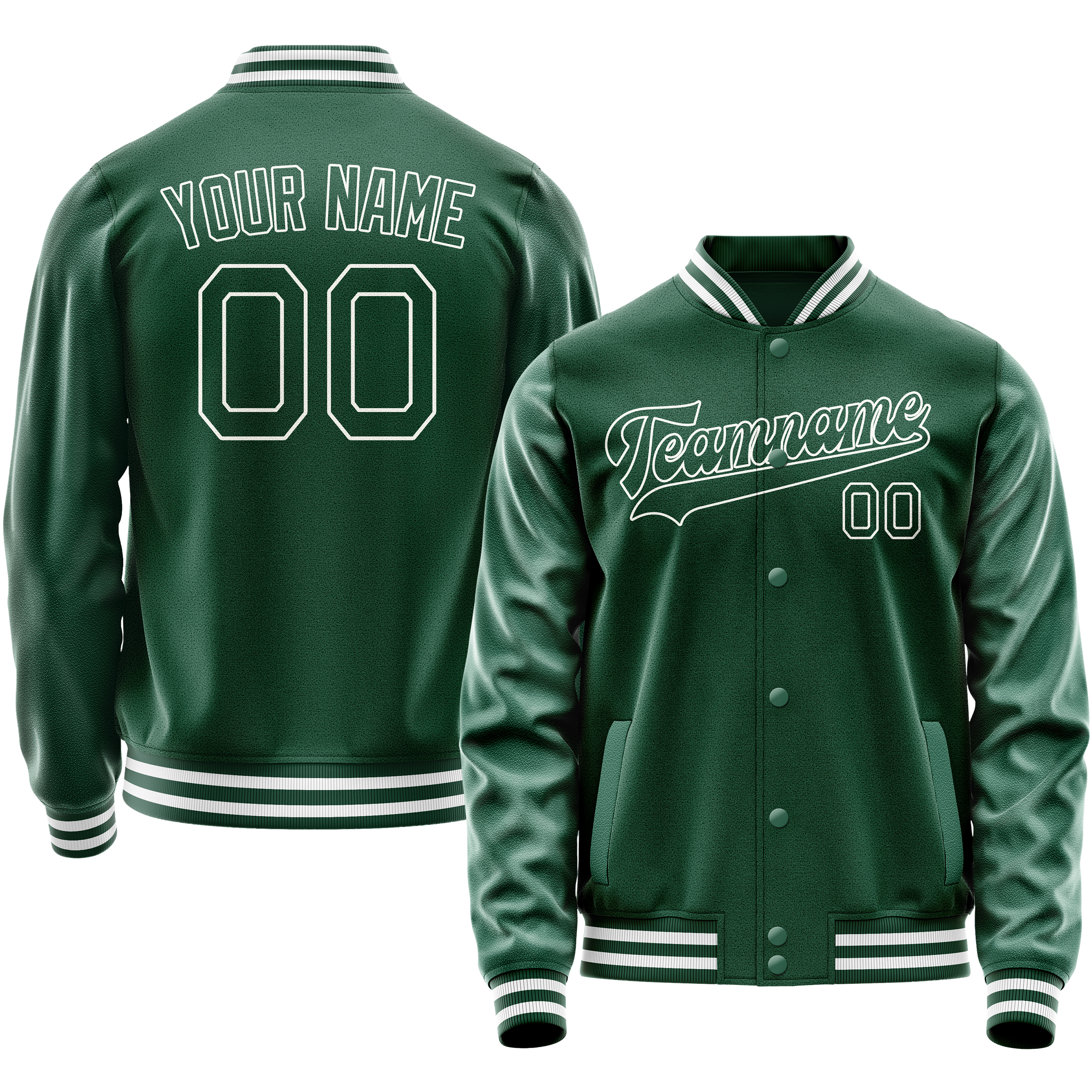 Veste universitaire personnalisée verte et blanche unie