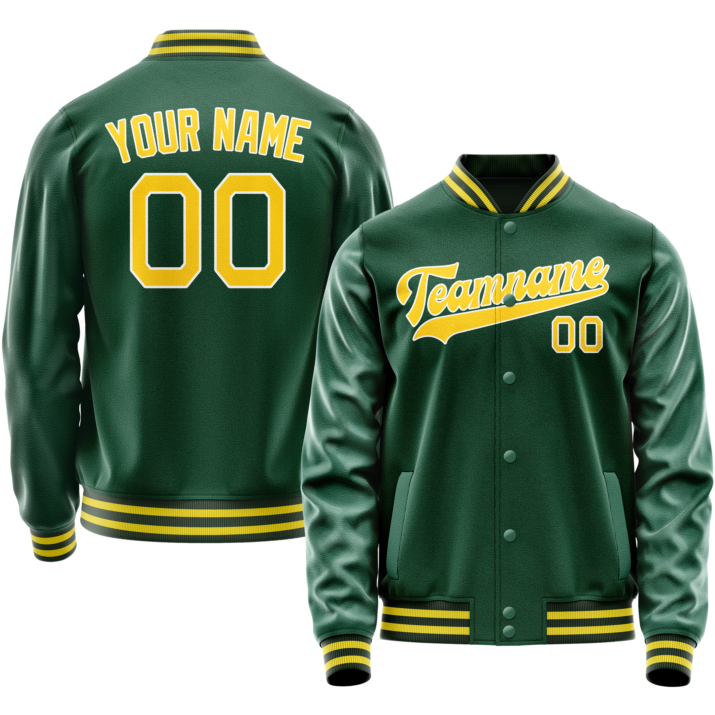 Veste universitaire personnalisée verte et or unie