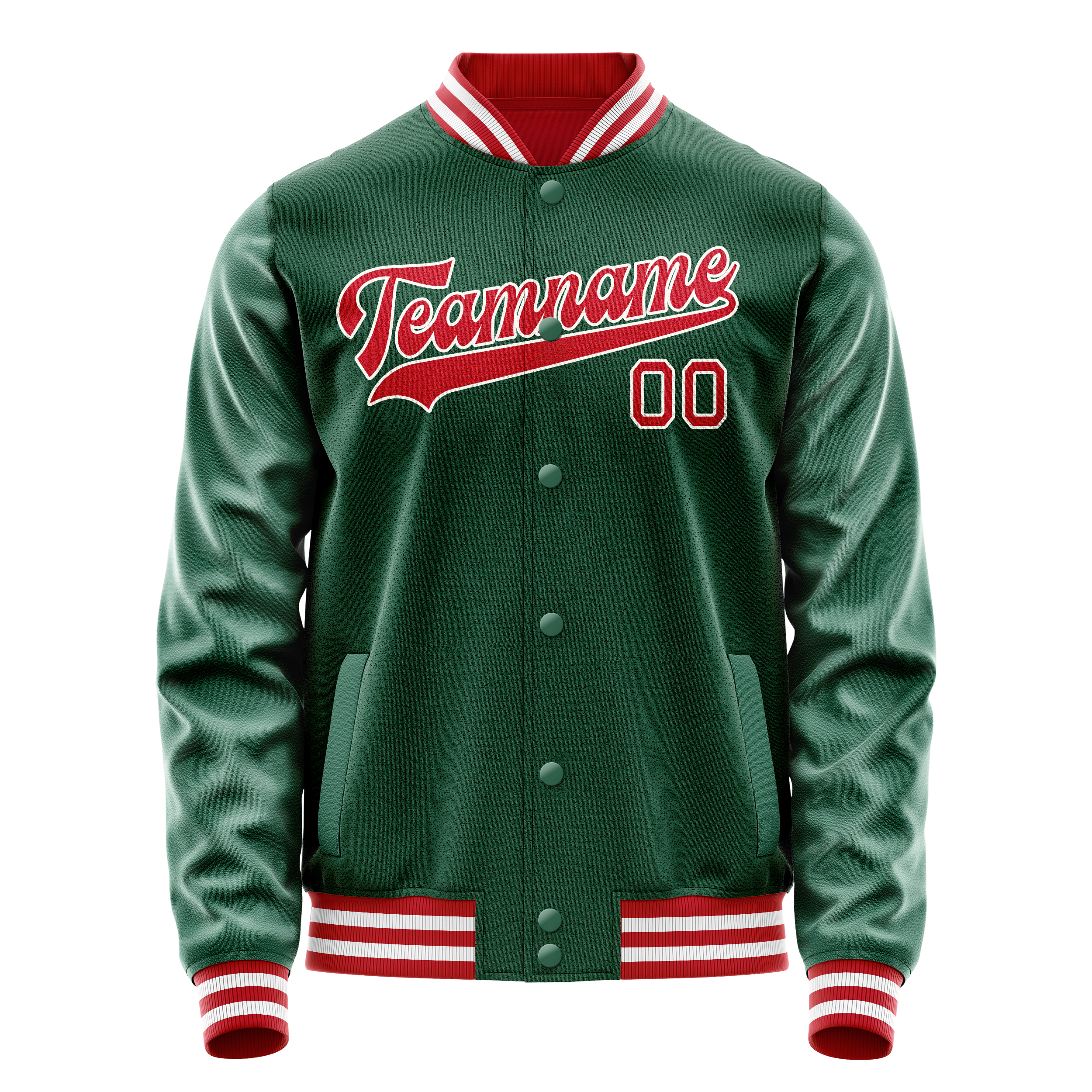 Veste universitaire personnalisée verte et rouge unie
