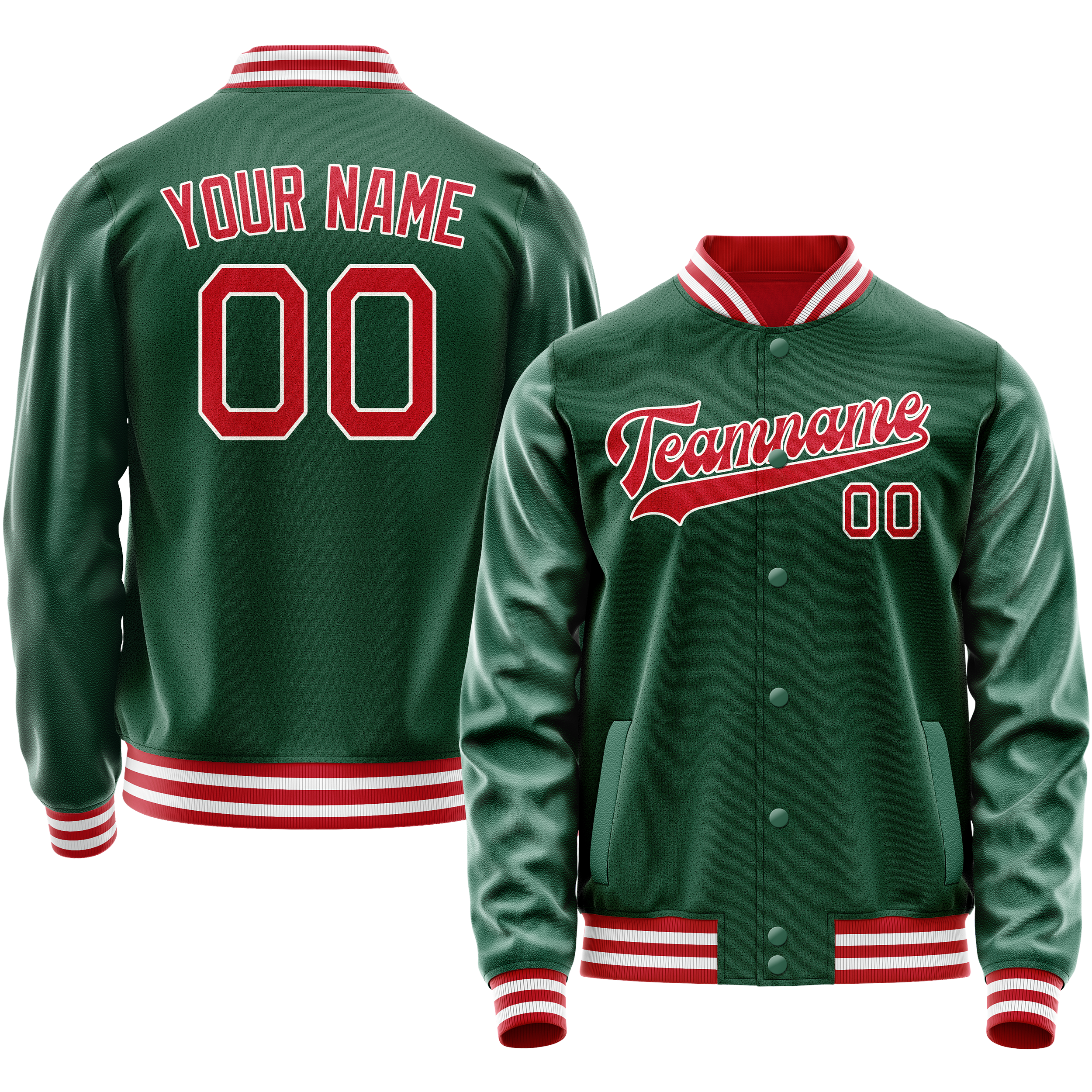 Veste universitaire personnalisée verte et rouge unie