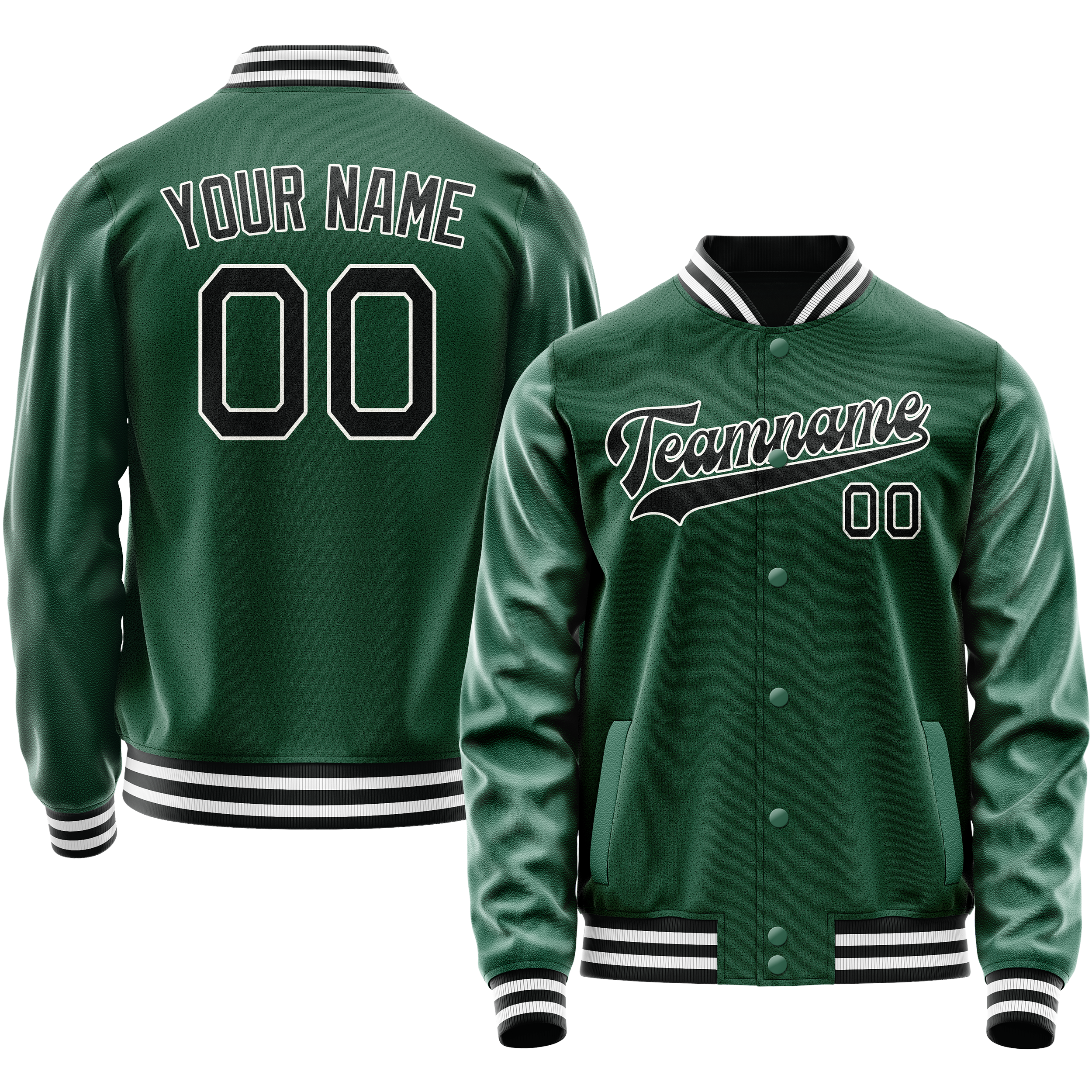 Veste universitaire personnalisée verte et noire unie