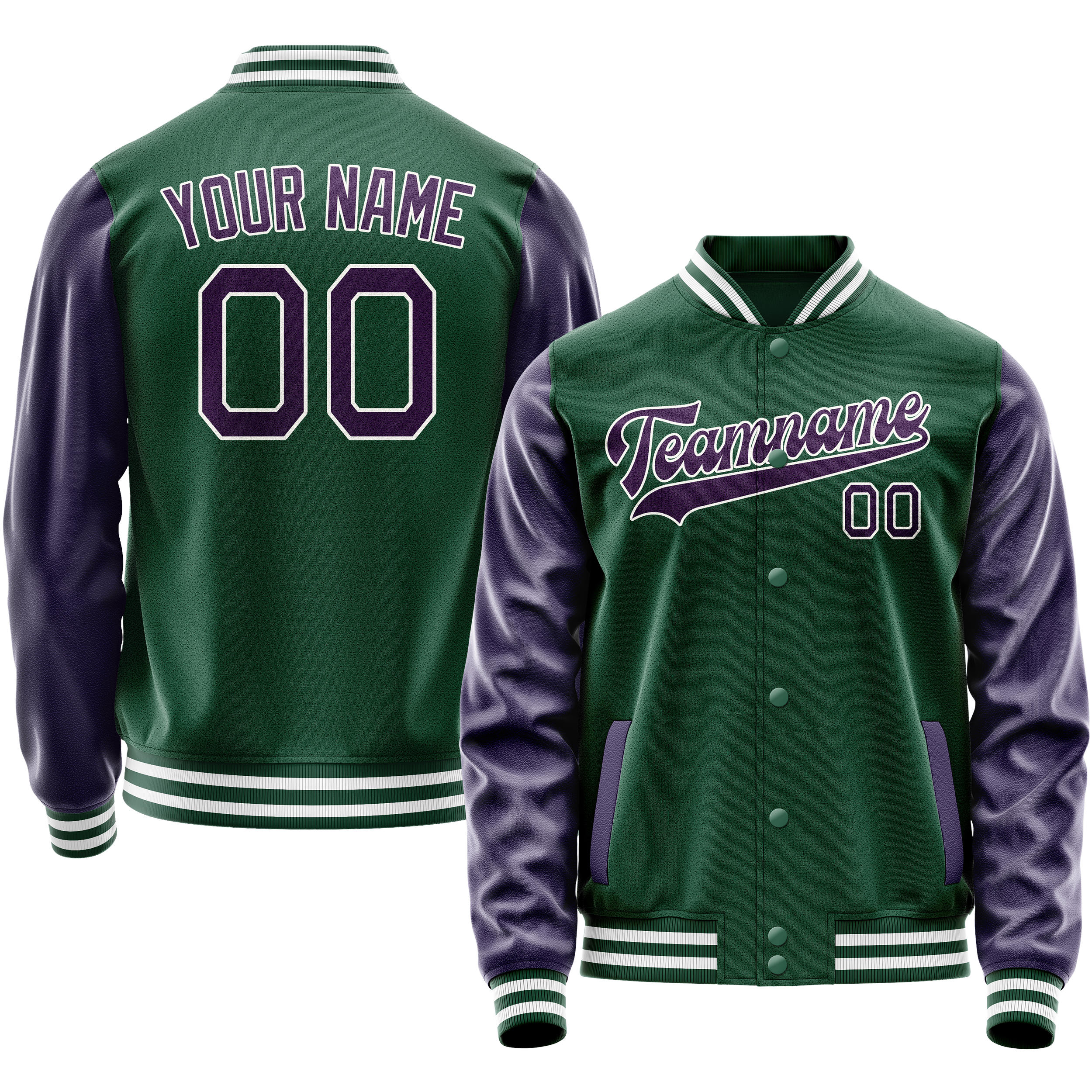Veste universitaire personnalisée verte et violette unie