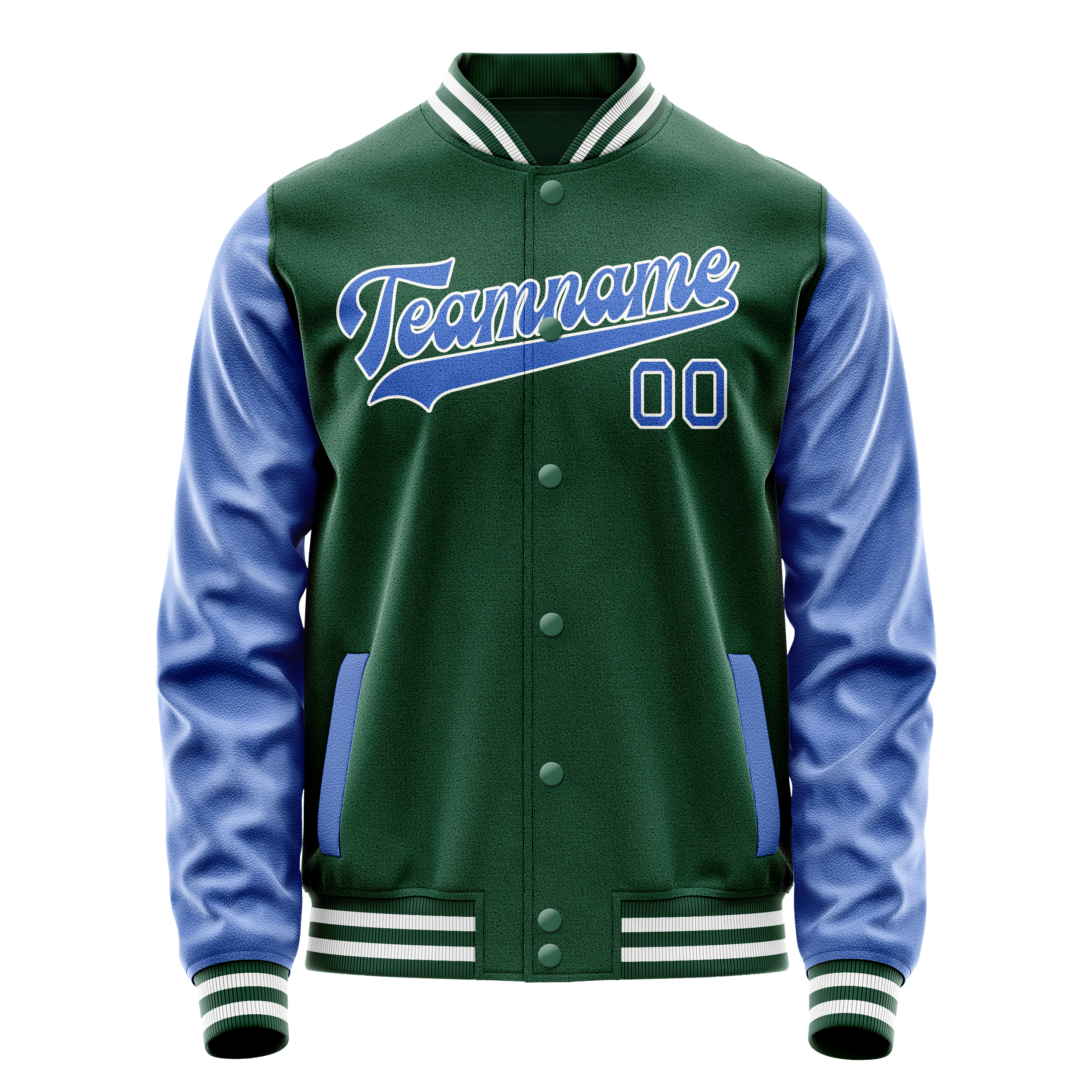 Veste universitaire personnalisée verte et bleu clair unie