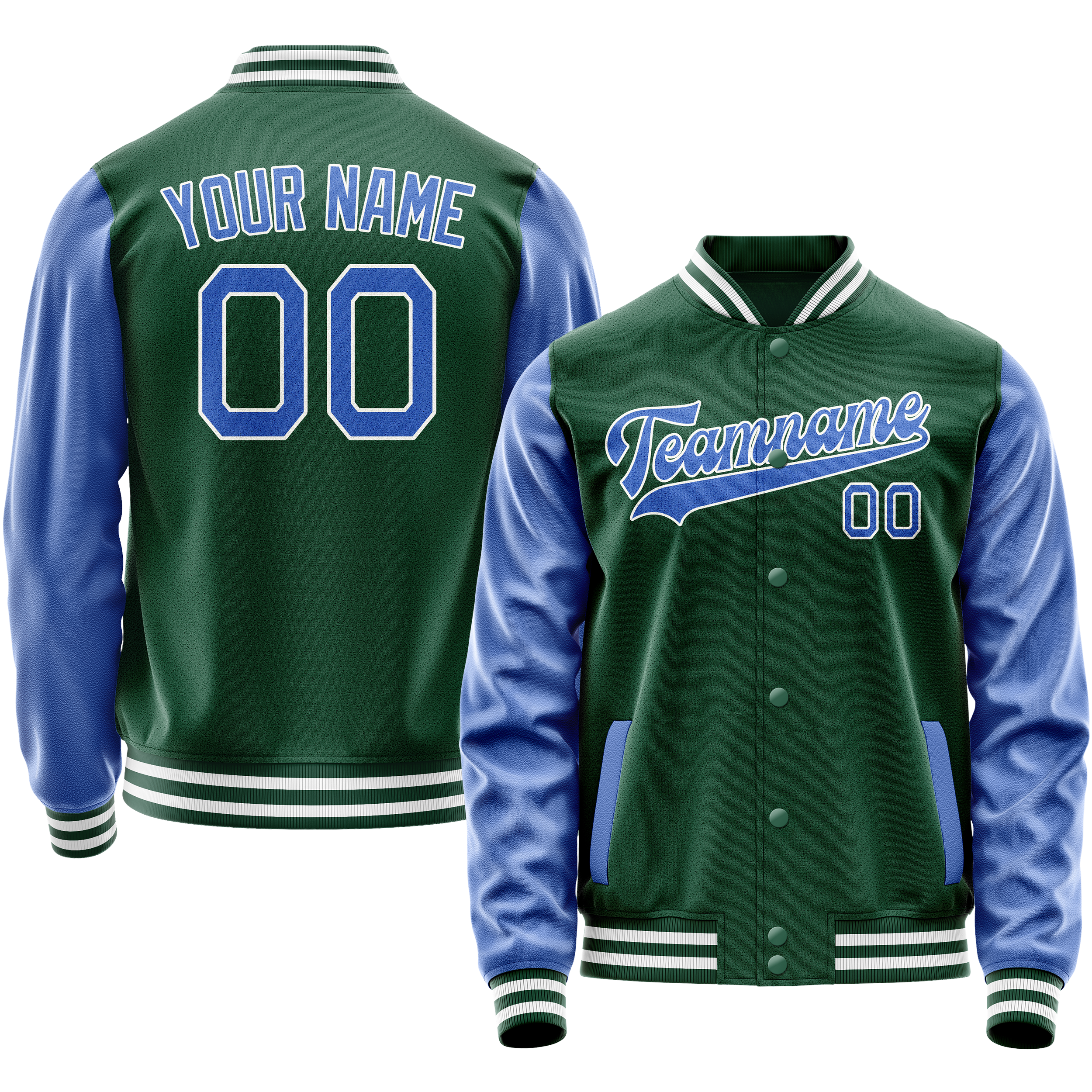 Veste universitaire personnalisée verte et bleu clair unie
