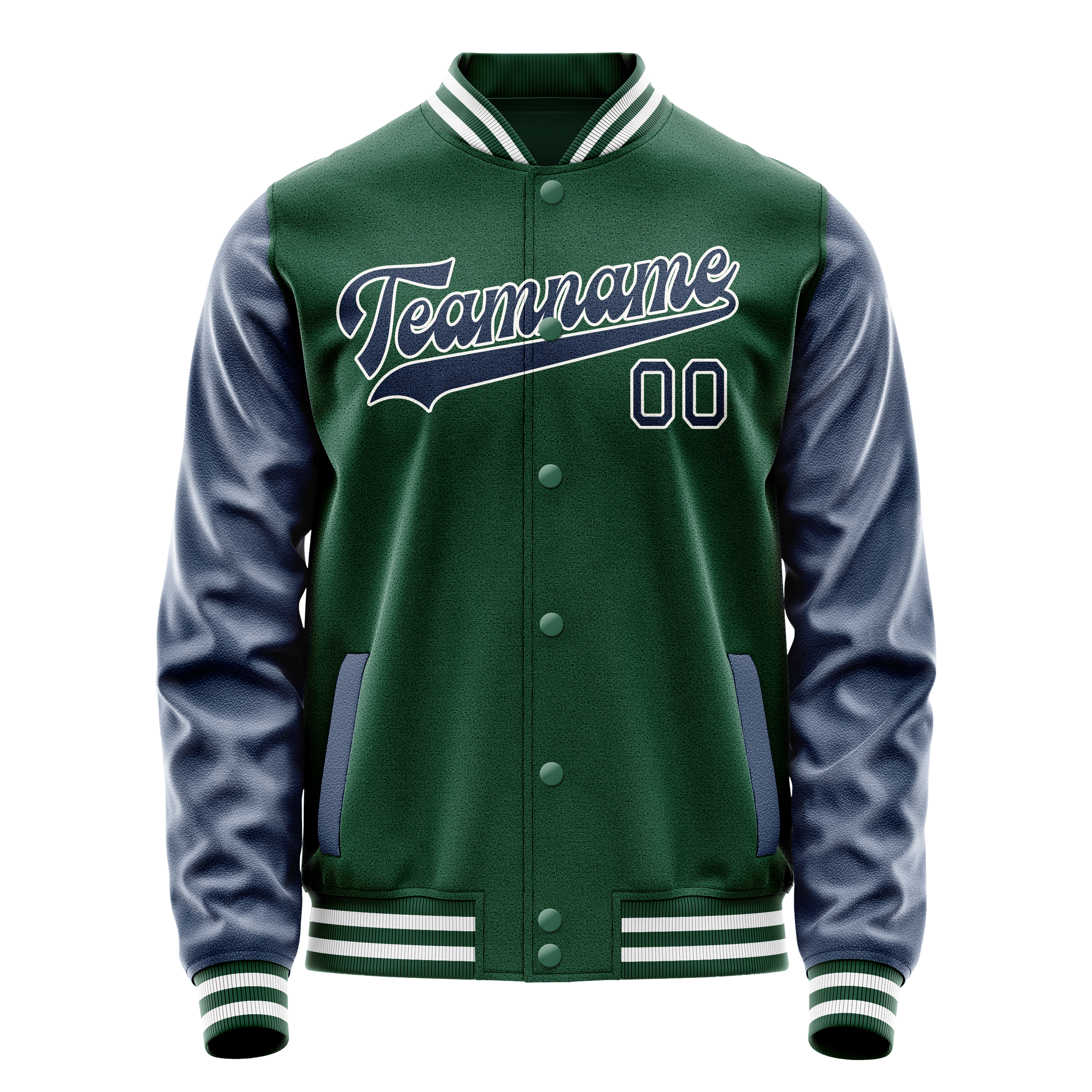 Veste universitaire personnalisée verte et bleue unie