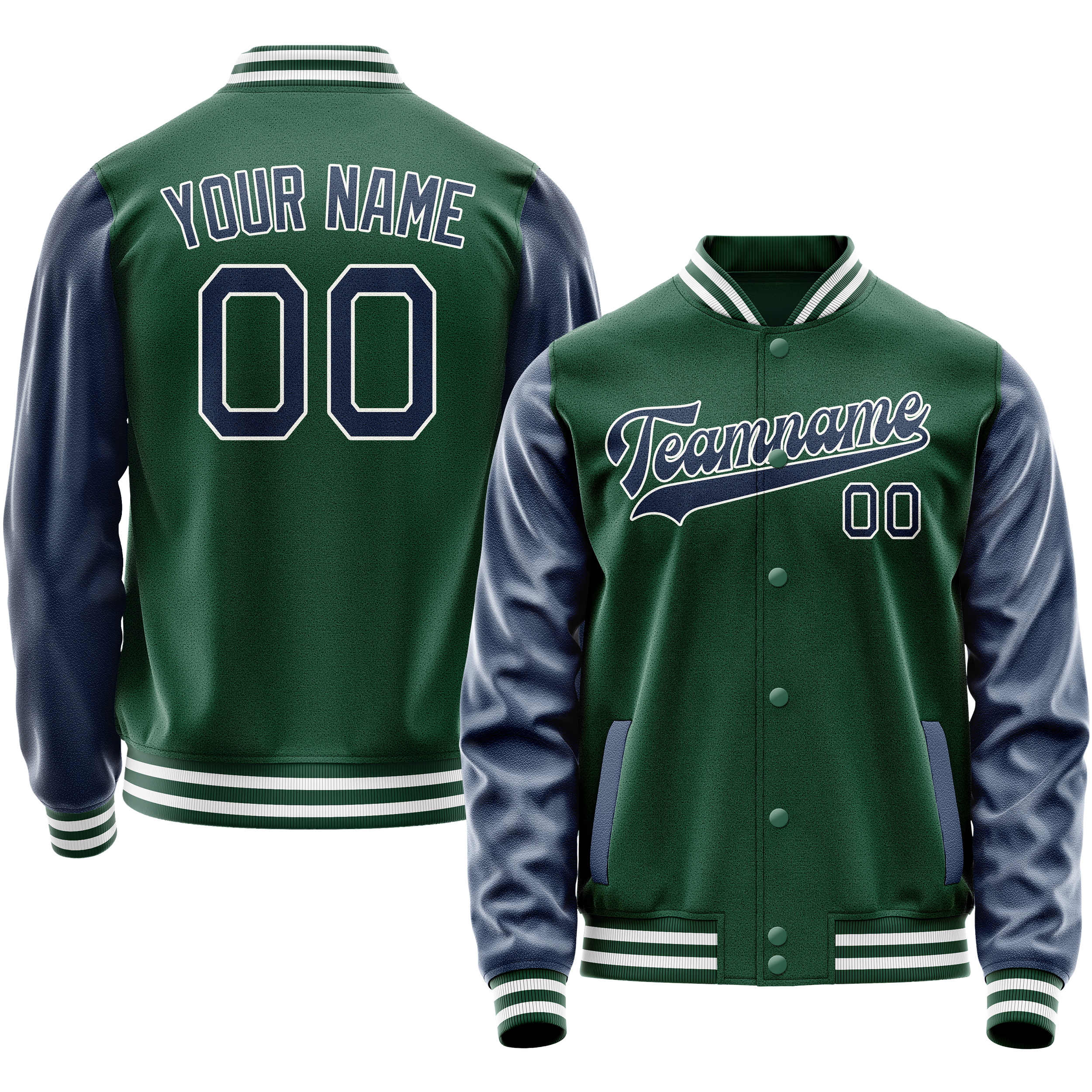 Veste universitaire personnalisée verte et bleue unie