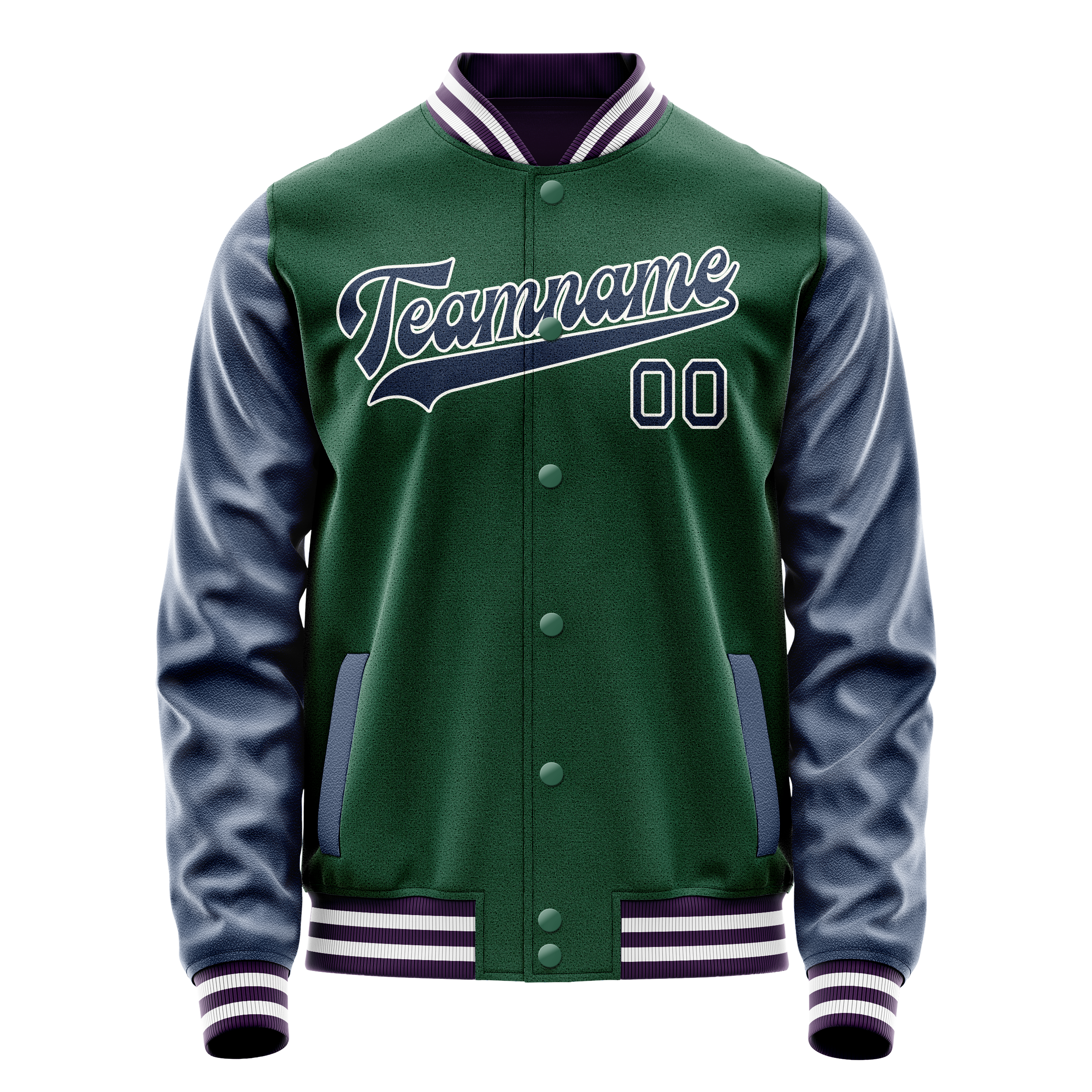 Veste universitaire personnalisée verte et marine unie