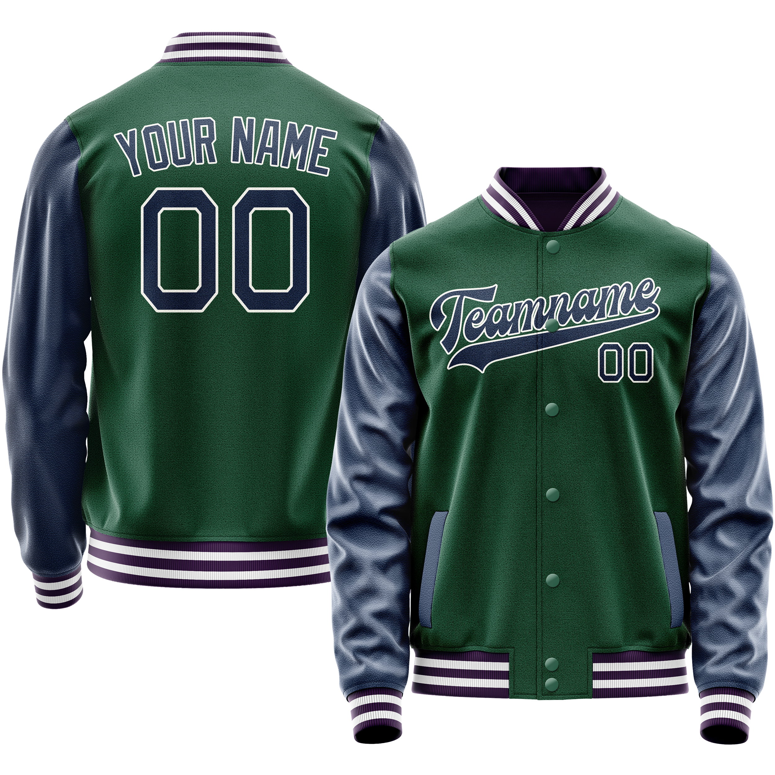 Veste universitaire personnalisée verte et marine unie