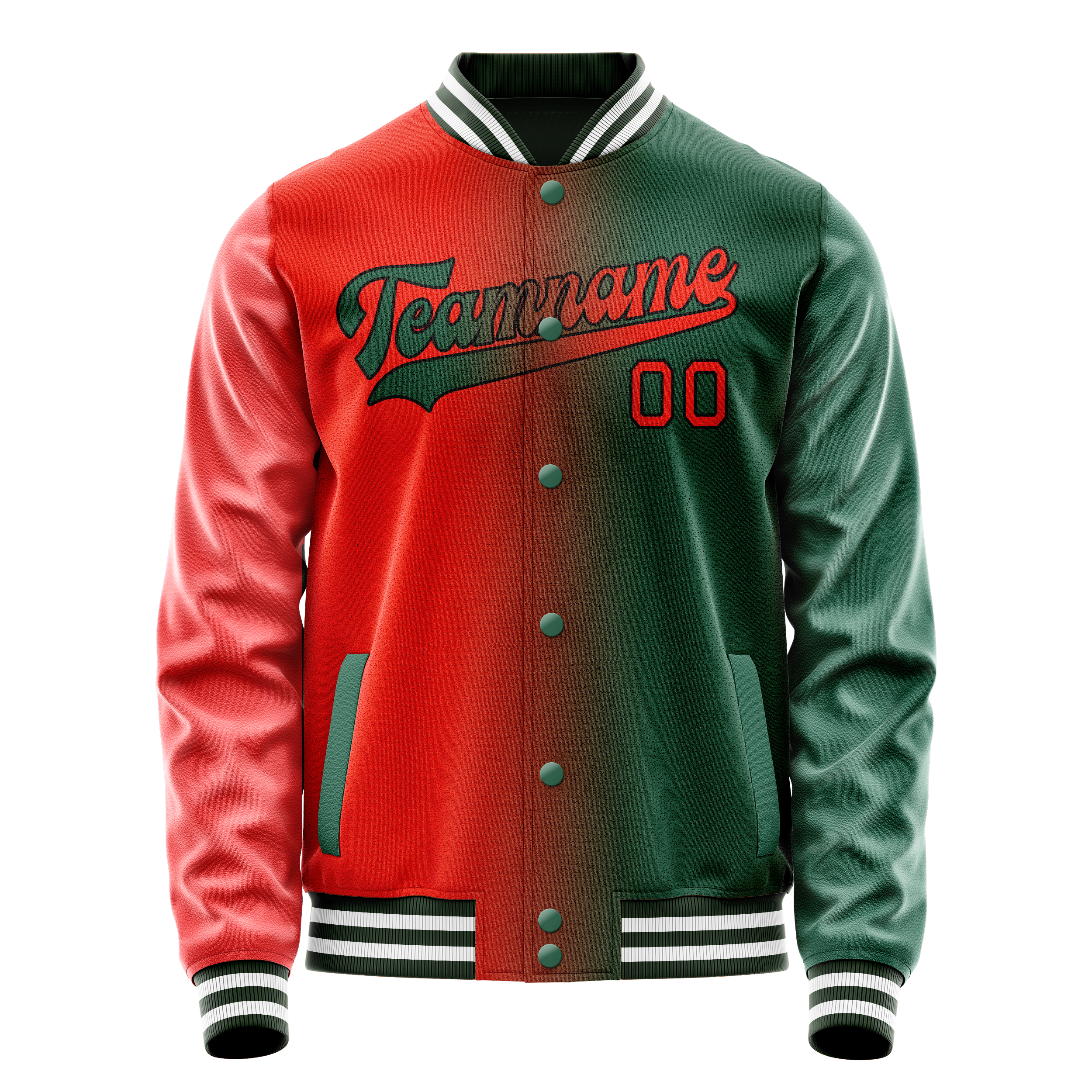 Veste universitaire personnalisée vert orange dégradé