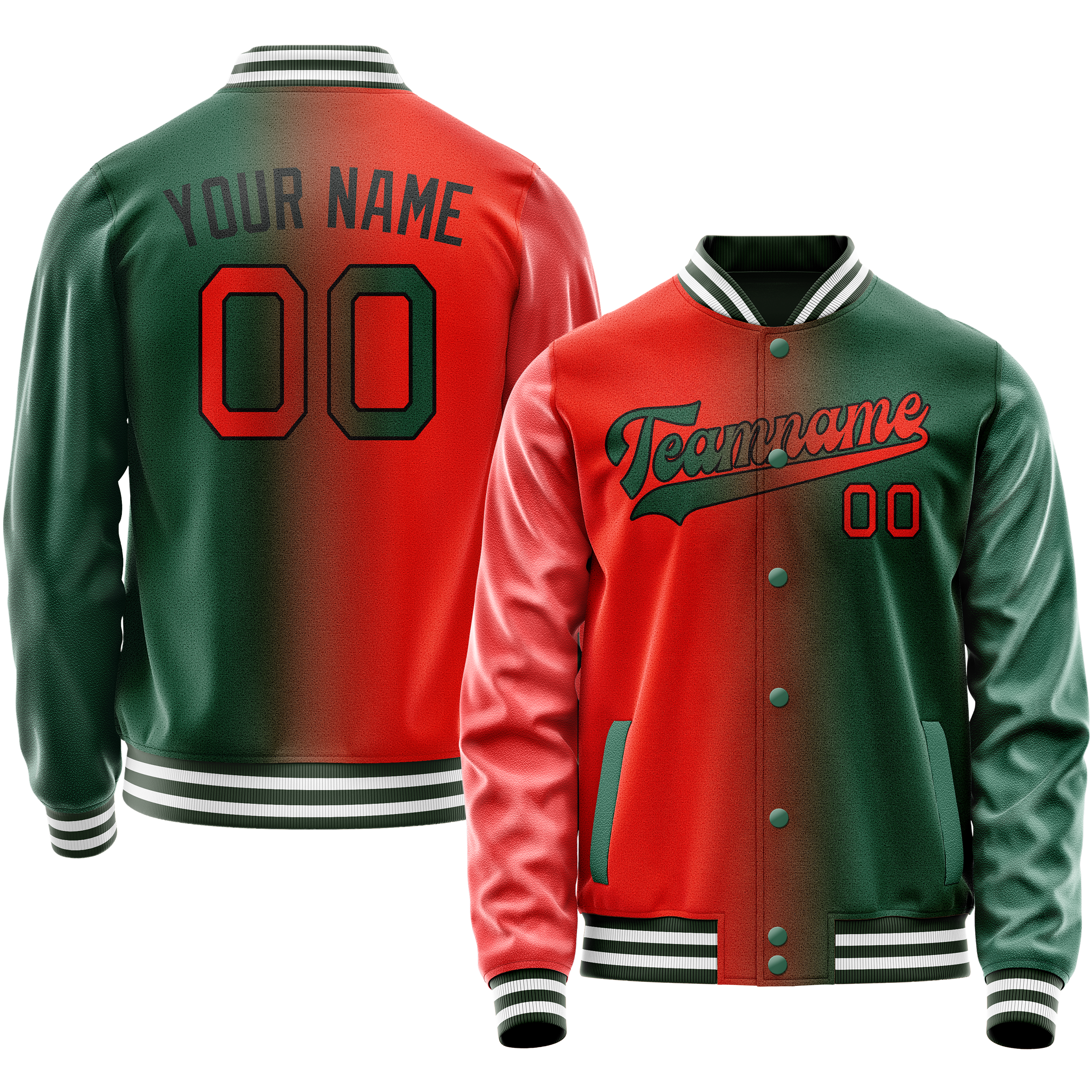 Veste universitaire personnalisée vert orange dégradé