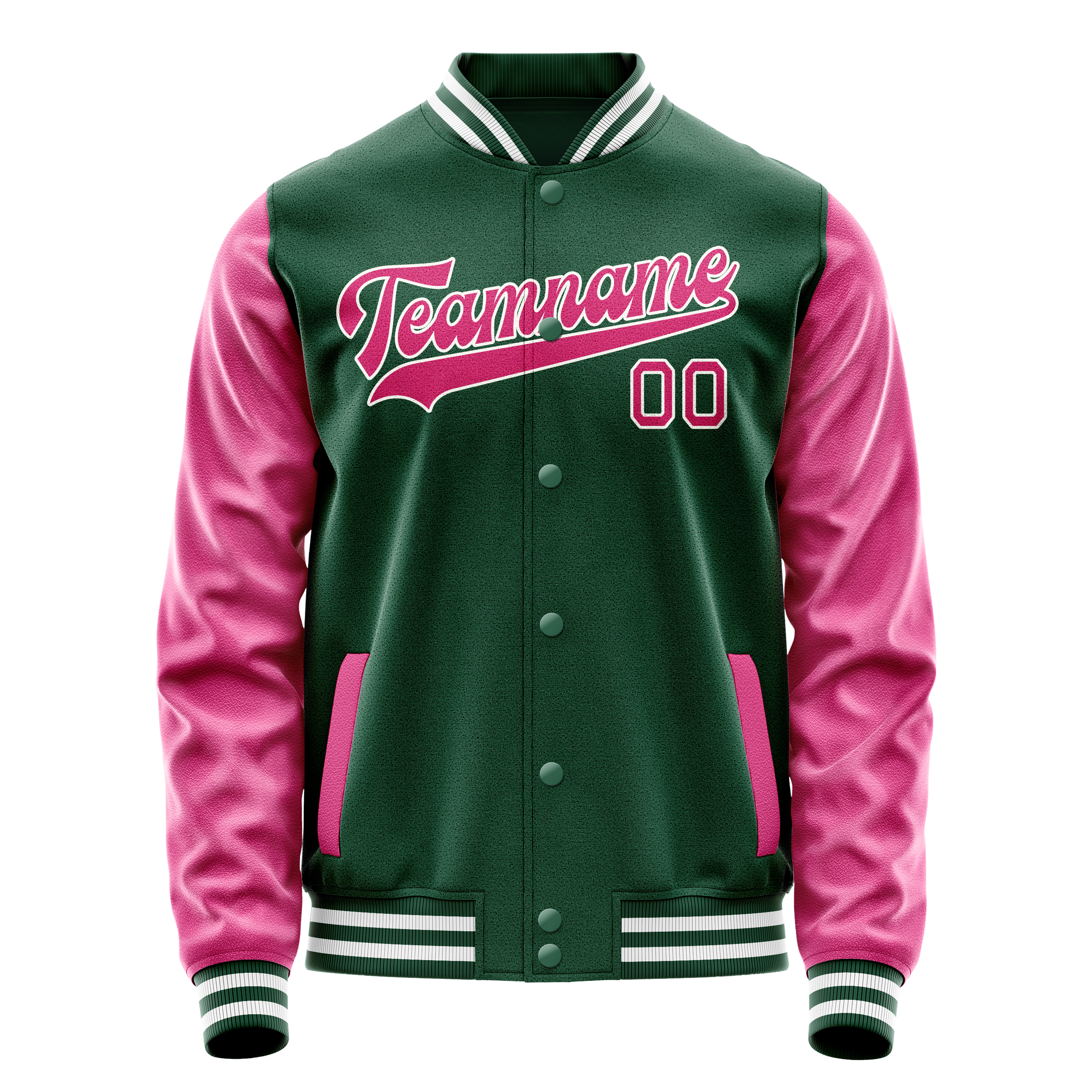 Veste universitaire personnalisée verte et rose unie