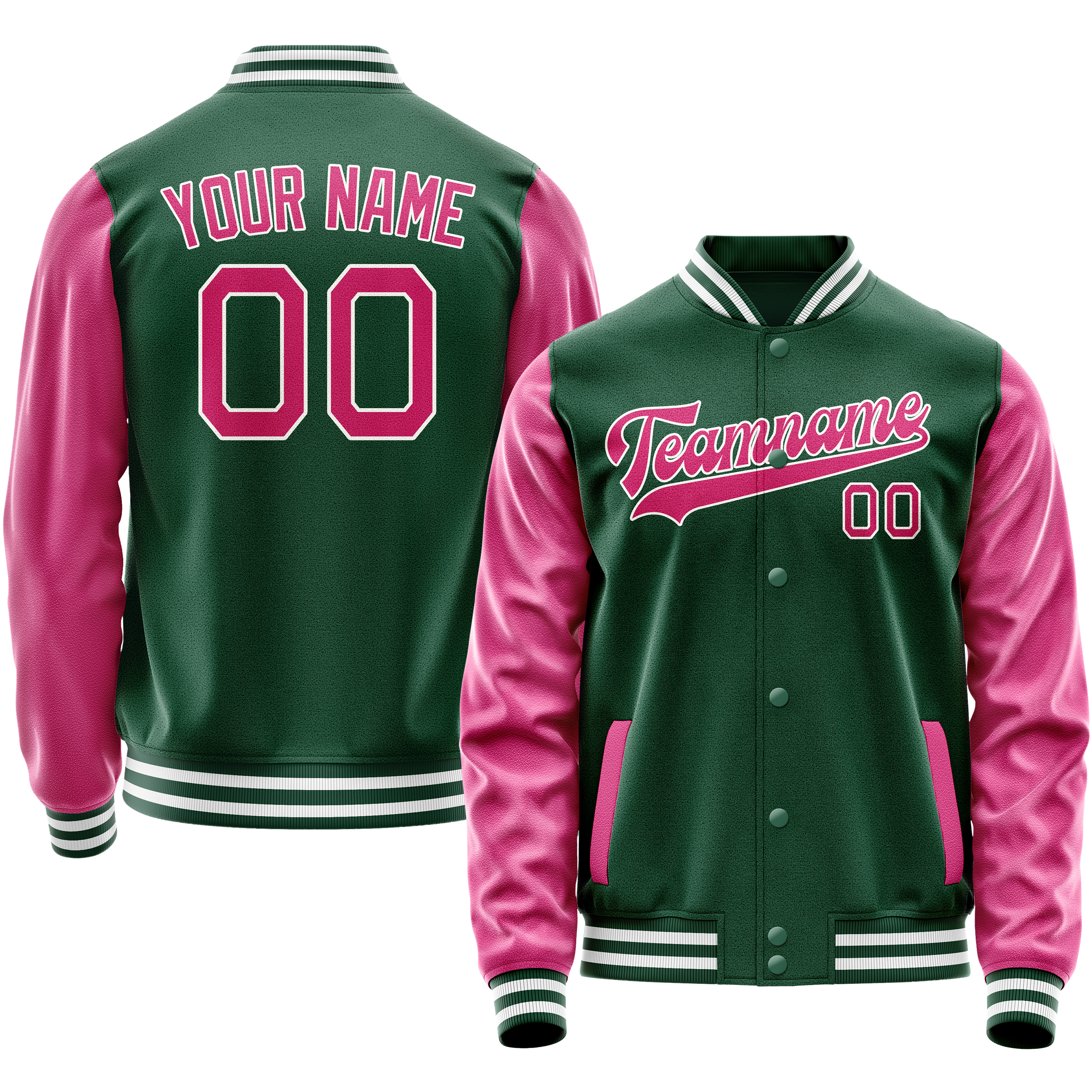 Veste universitaire personnalisée verte et rose unie
